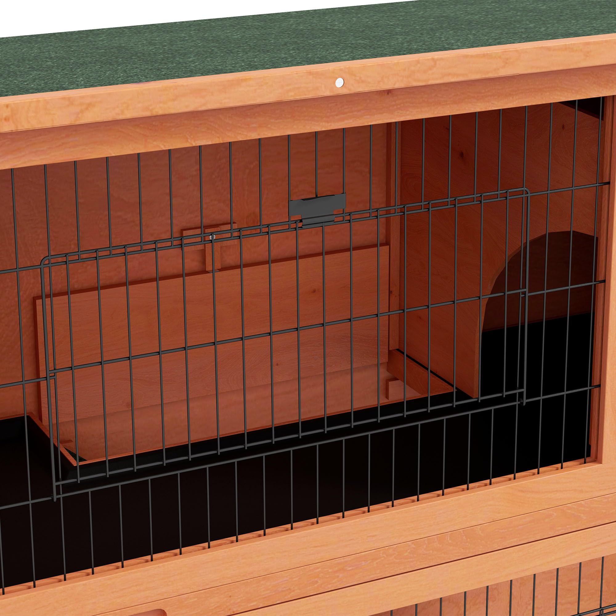 PawHut Hasenstall 2 Etagen aus Holz 123 x 63 x 112 cm Bitumendach Orange | Kaninchenstall, Rampe, Türen, Freilaufgehege, Stahlgitter Kleintierkäfig, für 2 Kaninchen, Outdoor