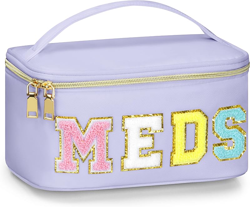 Necessaire BuyCard de Nylon Roxa com Zíper e Alça, Estampa MEDS, 22,86 x 14,99 x 11,99 cm, 1 Unidade