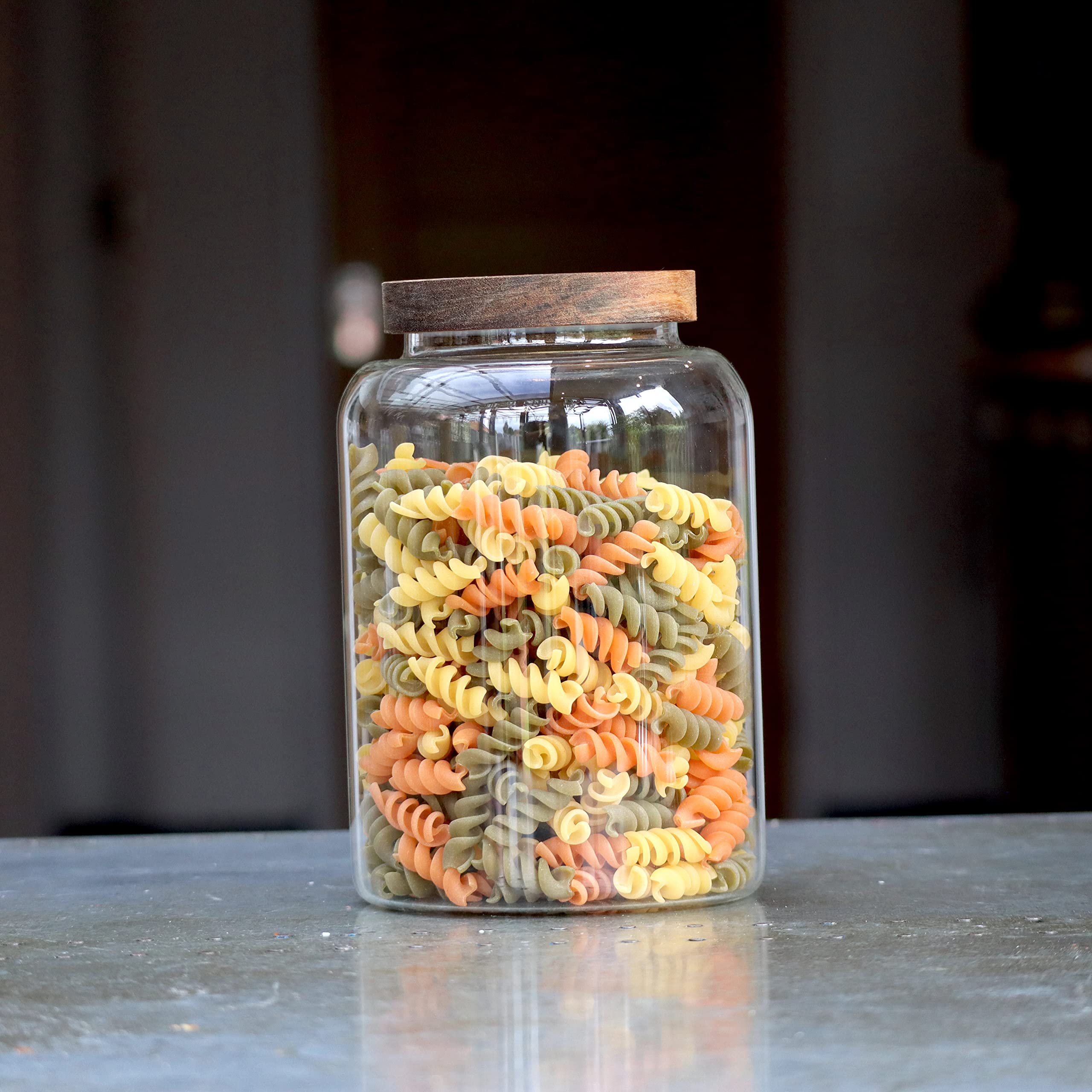 1950ml Glass Storage Jar with Wooden Lid, Spaghetti, Pasta Jar, Cookie Jar, Pantry and Kitchen Organisation, Kitchen storage, Glass Food Jar, Airtight,
