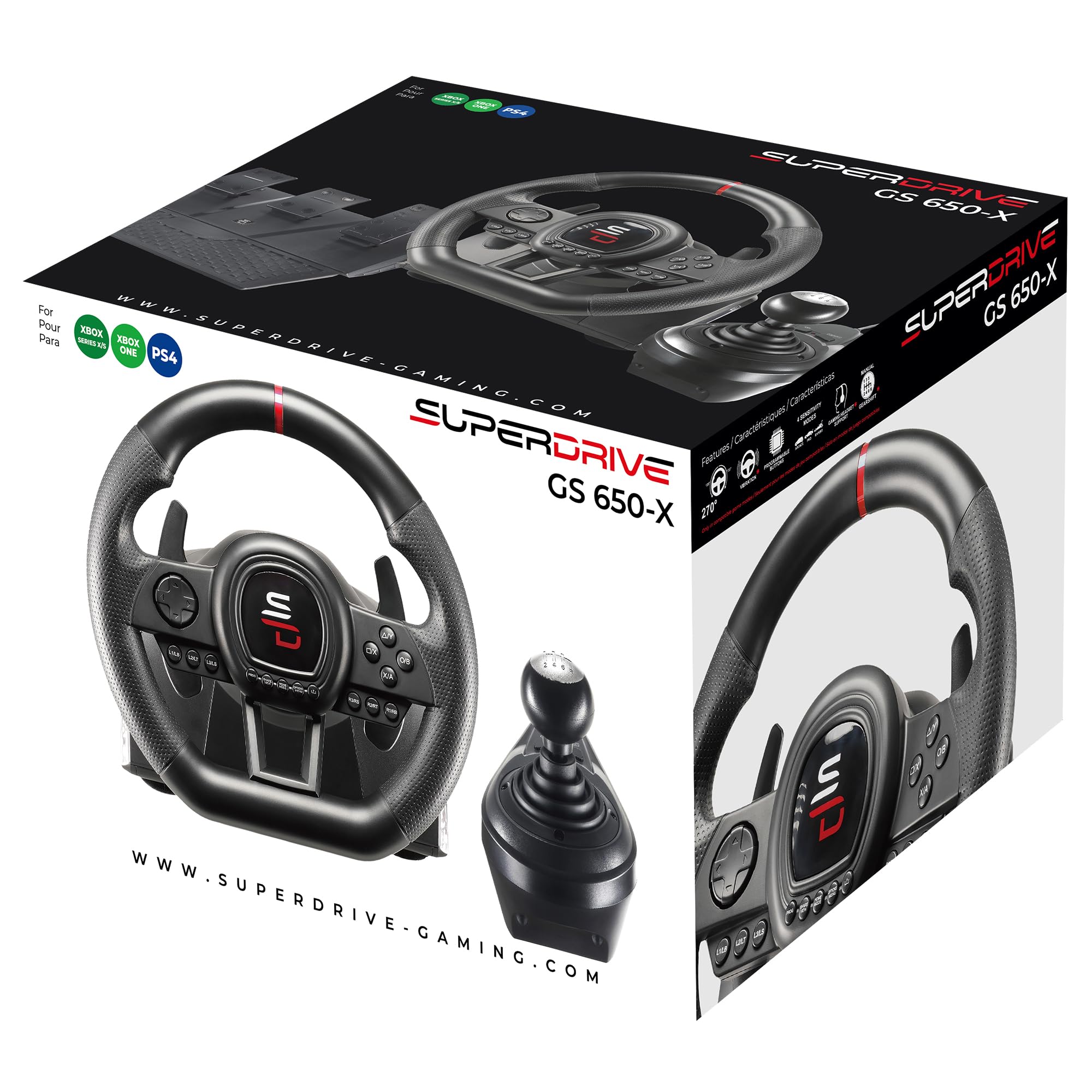 SUBSONIC Superdrive GS650-X Lenkrad 270° Drehung 26 cm Rennlenkrad für PS4 Xbox Series X/S Xbox One Schwarz