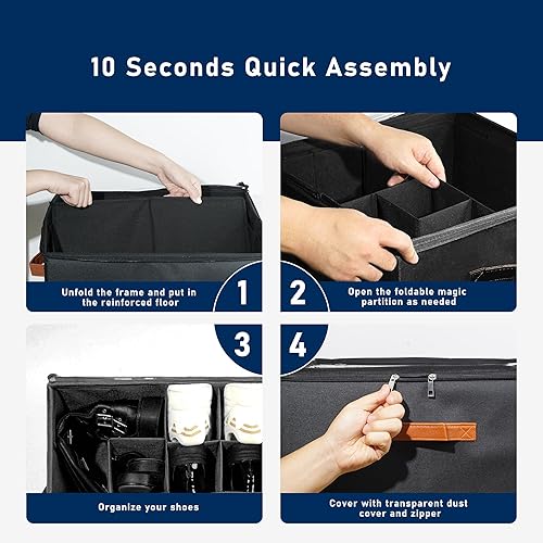 Miniatura 6 de Organizador de zapatos para armario, contenedores de tela para almacenamiento de zapatos con cubierta transparente, divisores ajustables para