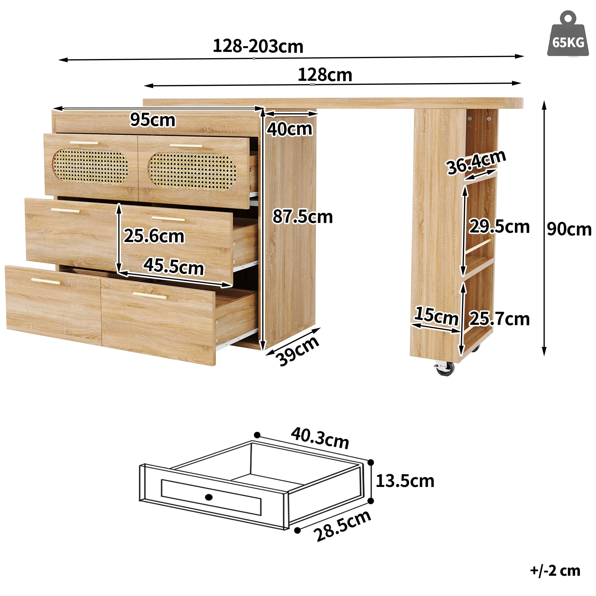 Sapgaks Îlot de Cuisine rotative à 360°,Porte en rotin PE et poignée en métal,Table de Bar avec 6 tiroirs,Equipé d'un Dispositif Anti-basculement,Aux Salon et Cuisine,Naturelle