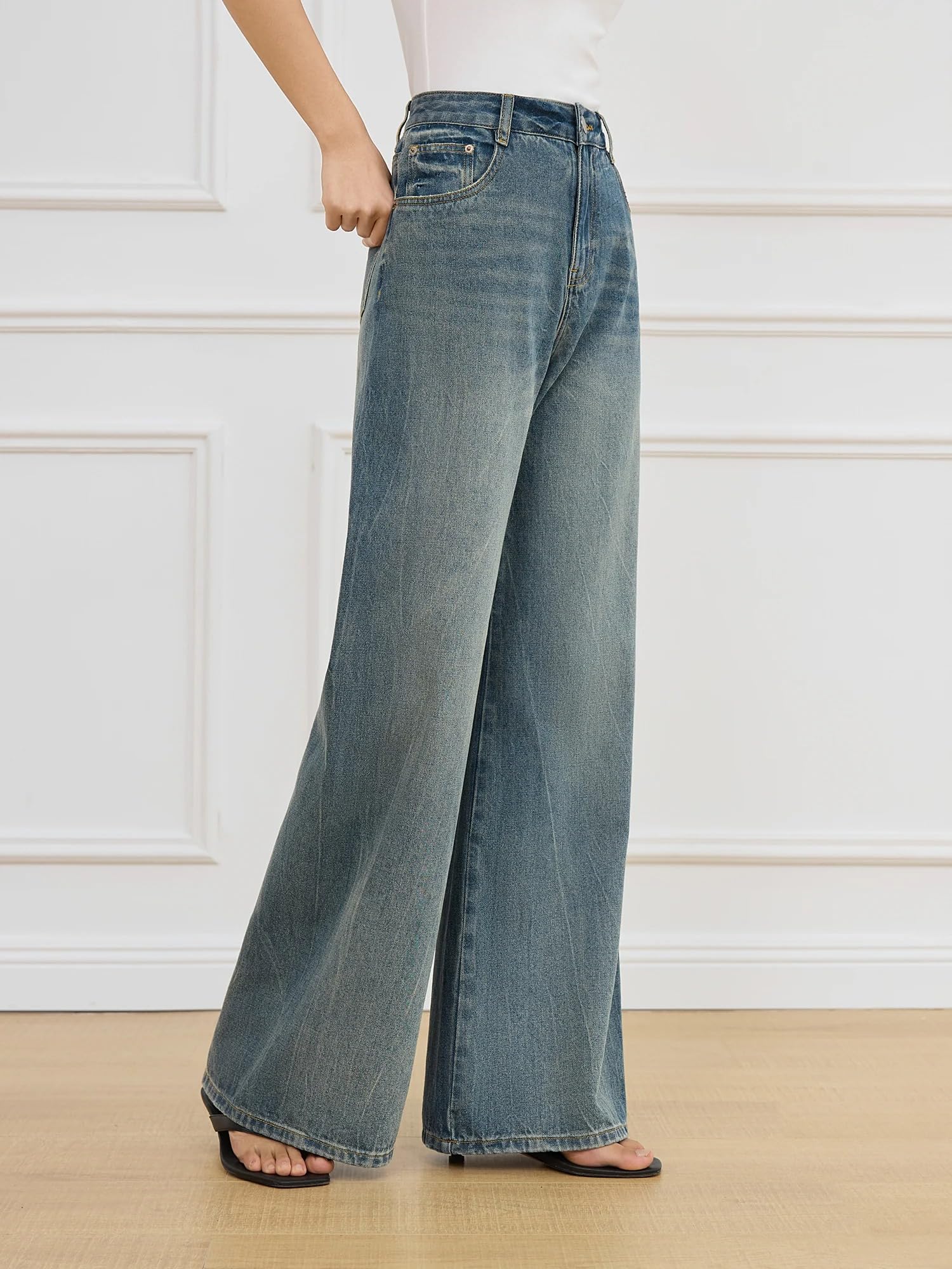 Pantalones Vaqueros para Mujer Otoño Estilo Retro Rectos Tiro Alto Pierna Ancha Primavera Jeans para Mujeres