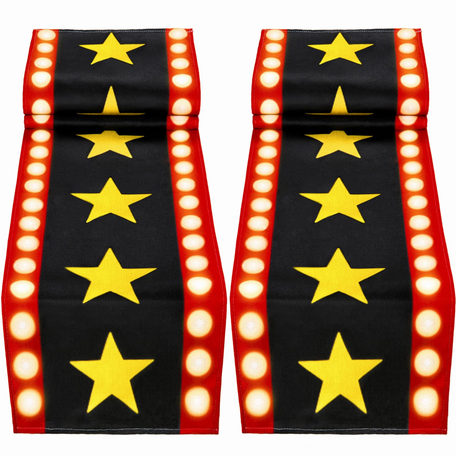 2 Pcs 13 x 72 Inch Movie Night Table Runner with Gold Star Design - Movie Night Black Carpet Decoration for Birthday Party Supplies （Black）