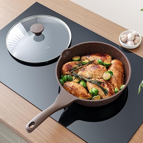 Vista 23 de SENSARTE Sartén antiadherente profunda, sartén para saltear de 11 pulgadas con tapa, mango que se mantiene fresco, sartén de cocina de piedra Gris