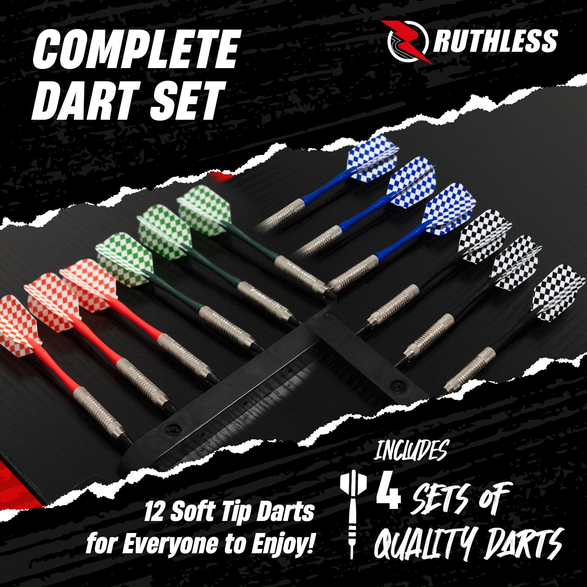 Ruthless - Ruthless R500 Elektronische Dartscheibe im Gehäuse - Softspitze - inkl. 4 Sätze Dartpfeile - 8 Spieler - 27 Spiele