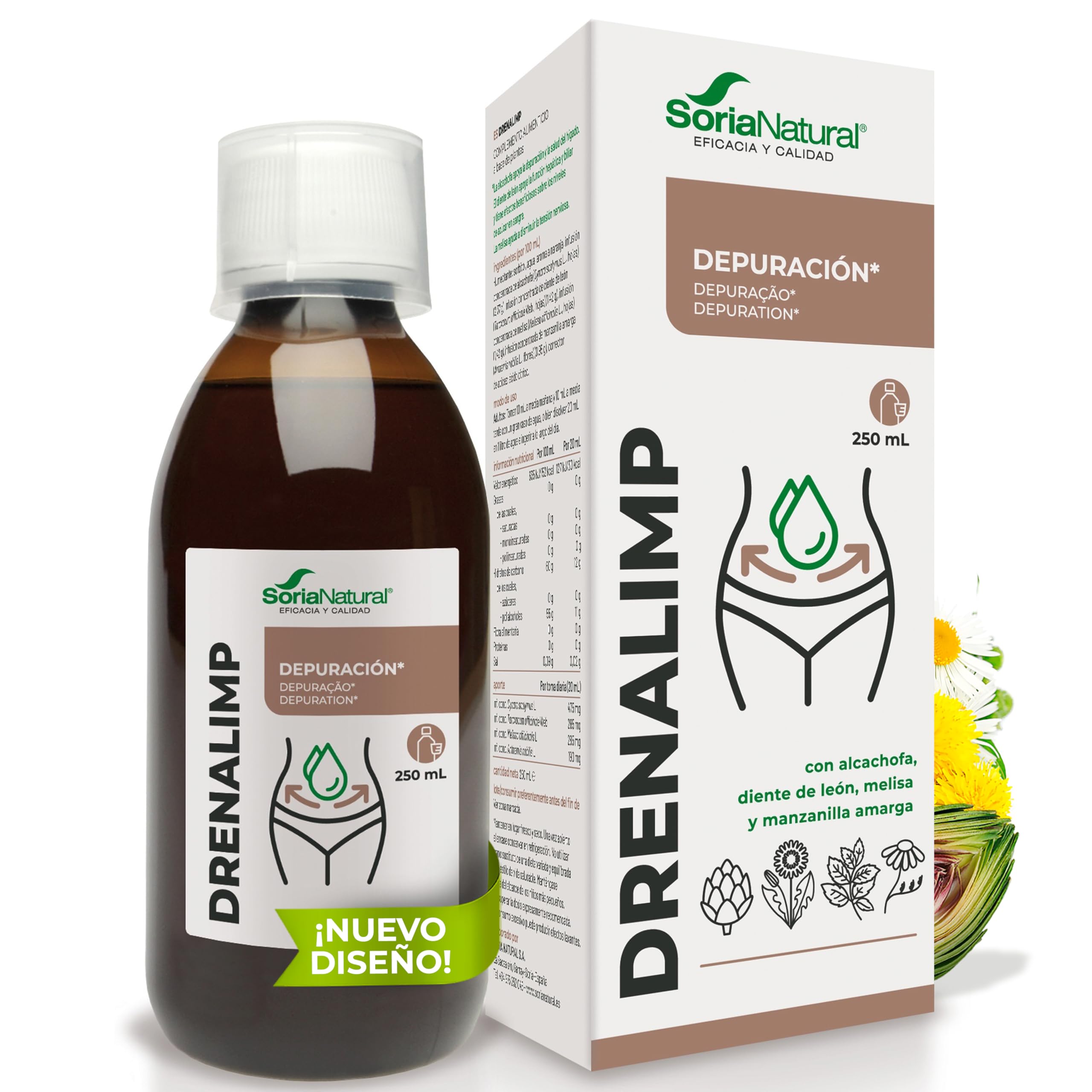 Detox y retención de líquidos - Favorece la Digestión, Equilibra la Flora Intestinal - Ayuda en la Eliminación de Toxinas - Bebida Diurética y Depurativa - Drenalimp Soria Natural Botella de 250ml