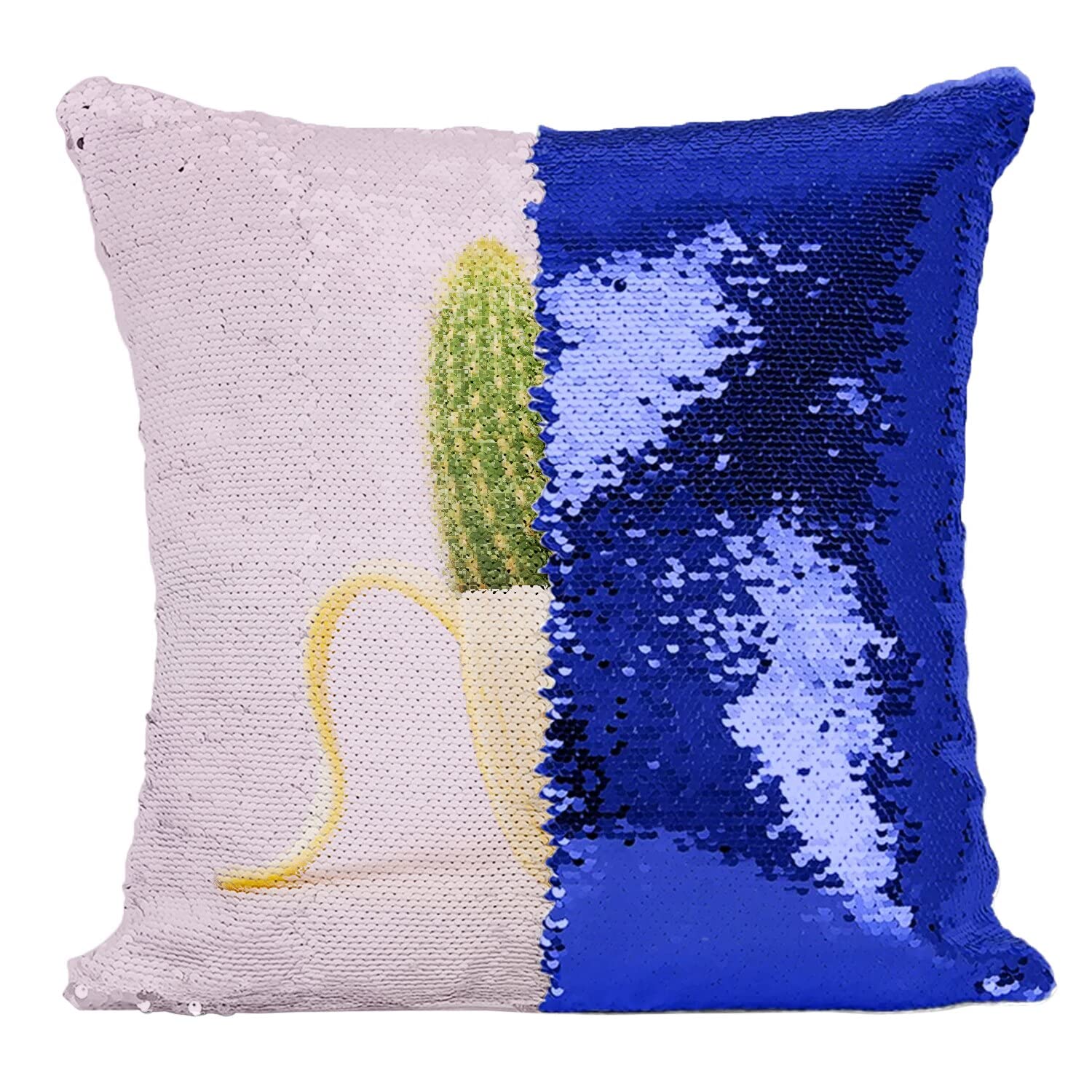 Housse de coussin sequin bleu et finitions soignées motif cactus