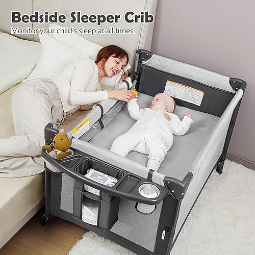 Miniatura 5 de Moisés de bebé 4 en 1 con configuración con una sola mano y colchón impermeable - Paquete y juego certificado ASTM, corral plegable portátil con