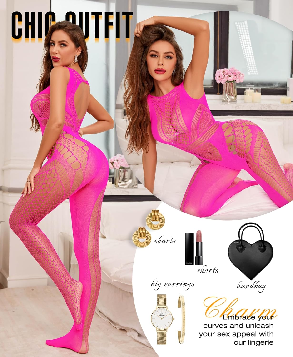 RSLOVE Sexy Lingerie Exotic Bodystocking - Fishnet Cut Out Lingerie Mesh Bodysuit One Piece Babydoll Rave Outfits - Image 4