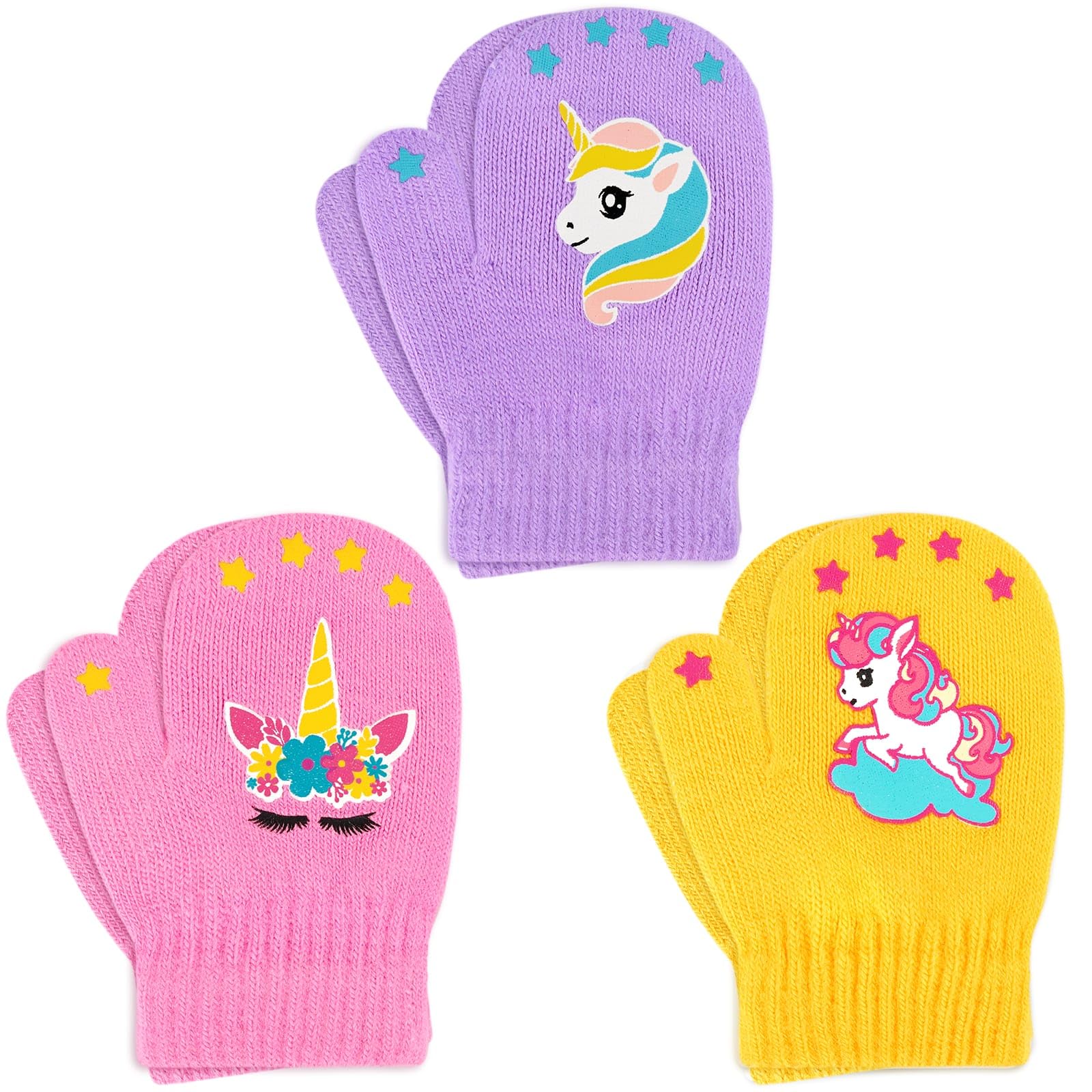 3 Pairs Kids Knitted Mittens Toddler Winter Gloves Boys Girls Stretch Mittens