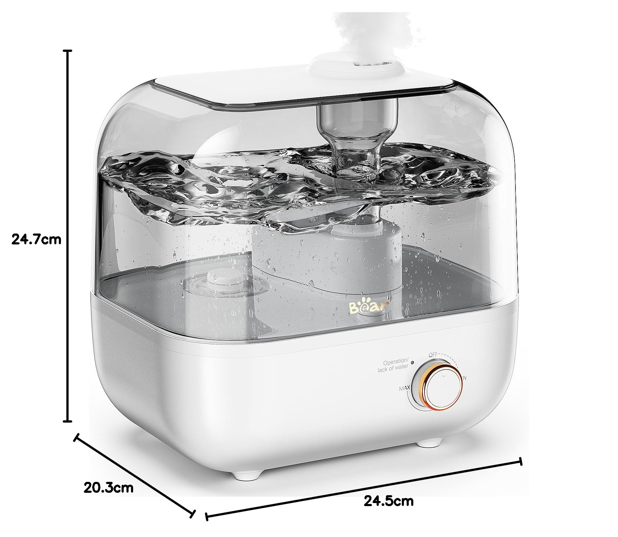 BEAR Umidificatore 5L a Riempimento Dall'alto, 28dB Ultra Silenzioso, Adatto a Bambini e Piante, 35 Ore Di Funzionamento, con Vassoio per Aromi, Ugello Rotante a 360°, Spegnimento Automatico