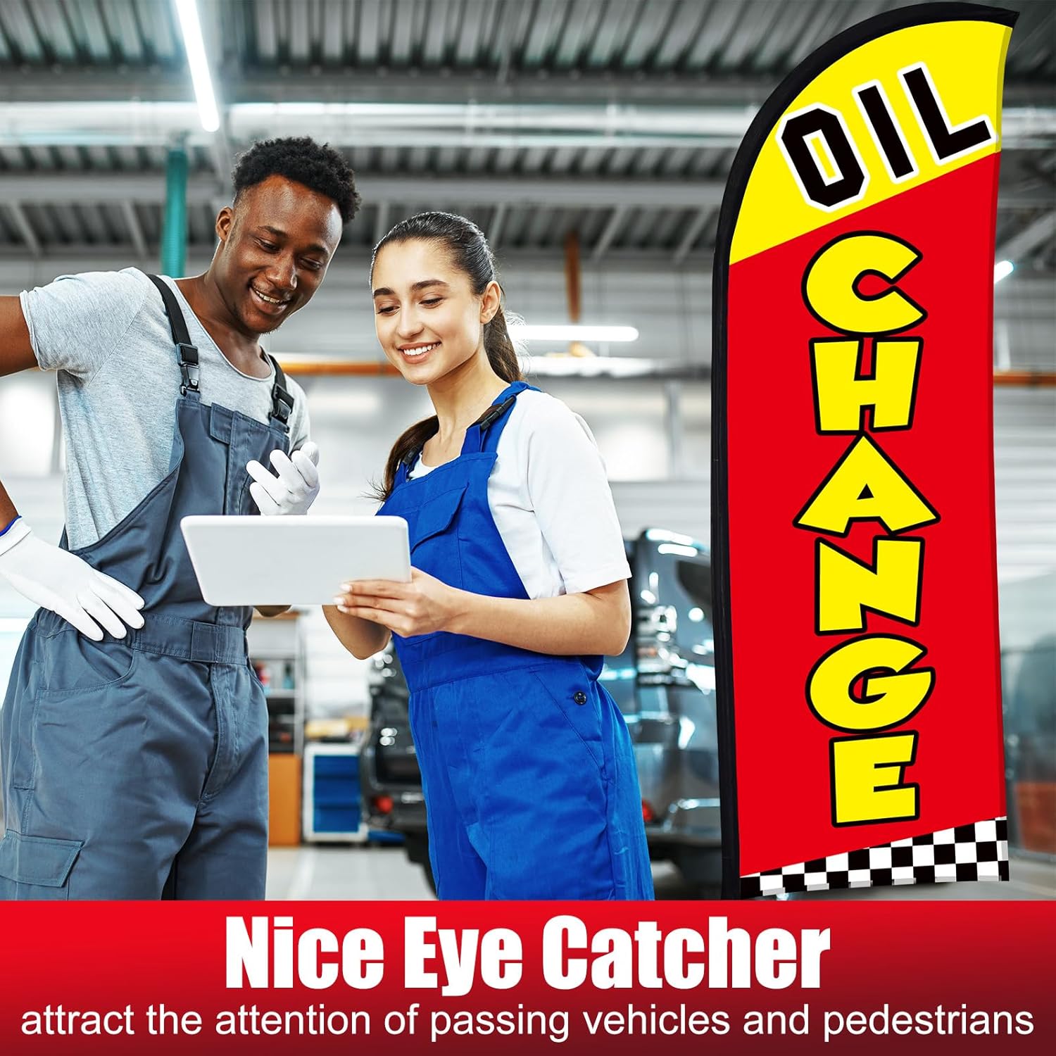 Buryeah 3 Set Feather Flags Pole Kit, Auto Repair, Brake Service, Oil Change Swooper Flag with Pole Ground Stake and Bag 7 ft Feather Banner Flag for Advertising Outside Ground(Red) - Image 4