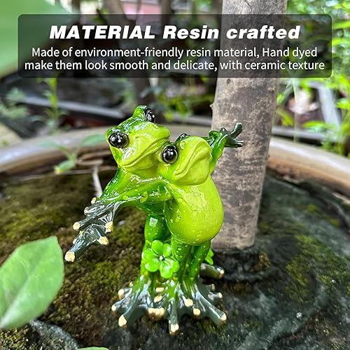 Miniatura 5 de Figuras de rana adornos, estatuas de rana abrazo de resina, adorable escultura de rana perfecta para decoración del hogar o regalo