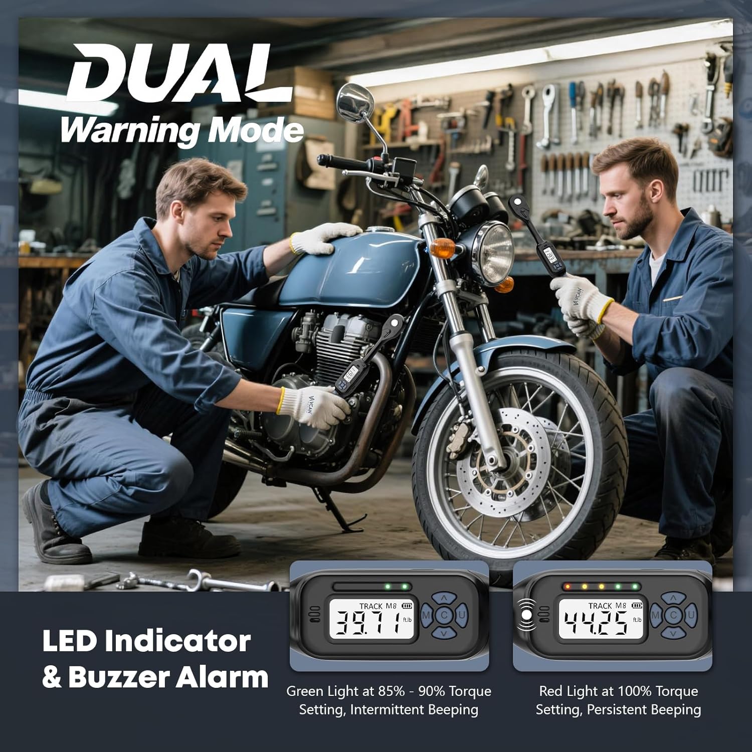 3/8 Torque Wrench Digital (2.21-44.25 Ft. Lb) ±2% High accuracy Digital Inch Pound Torque Wrench 3/8 Drive with Buzzer and Colorful LED Indicator &Track Mode for Moto Auto Car