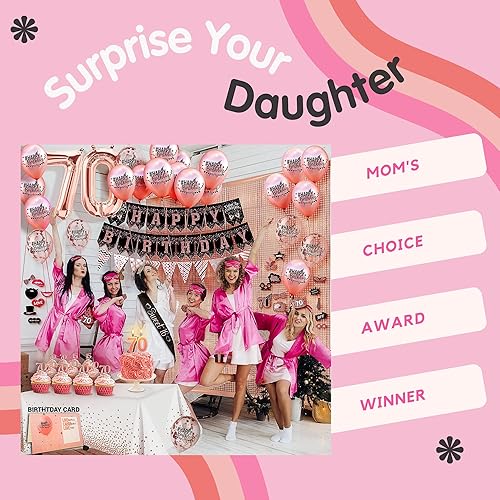 Miniatura 6 de Decoraciones de cumpleaños número 70 para mujer, 1953 70 años, regalos para niña, hija, fiesta de feliz setenta cumpleaños, números de globos,