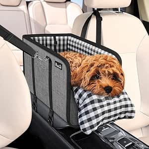 SlowTon Console Dog Car Seat - Portable Small Dog Booster Seat with Safety Belt and Soft Cushion