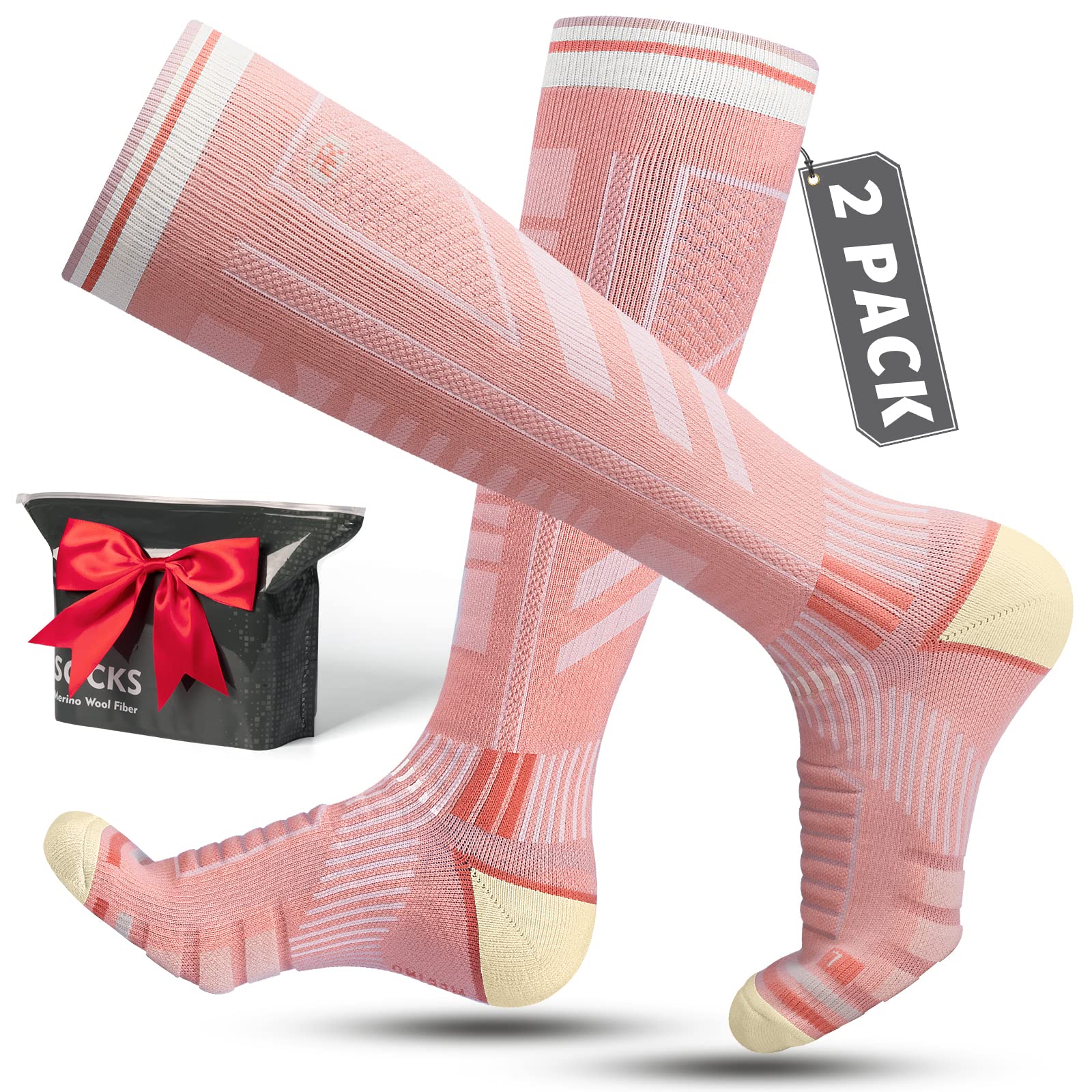 2 Paia Di Calze Sci in Lana Merino Per Uomo, Donna E Ragazzo, Calze Da Sci Snowboard a Compressione, Calze Termiche Sci Alte E Spesse Per Il Freddo, Traspiranti, Ad Asciugatura Rapida, Taglia 35-51