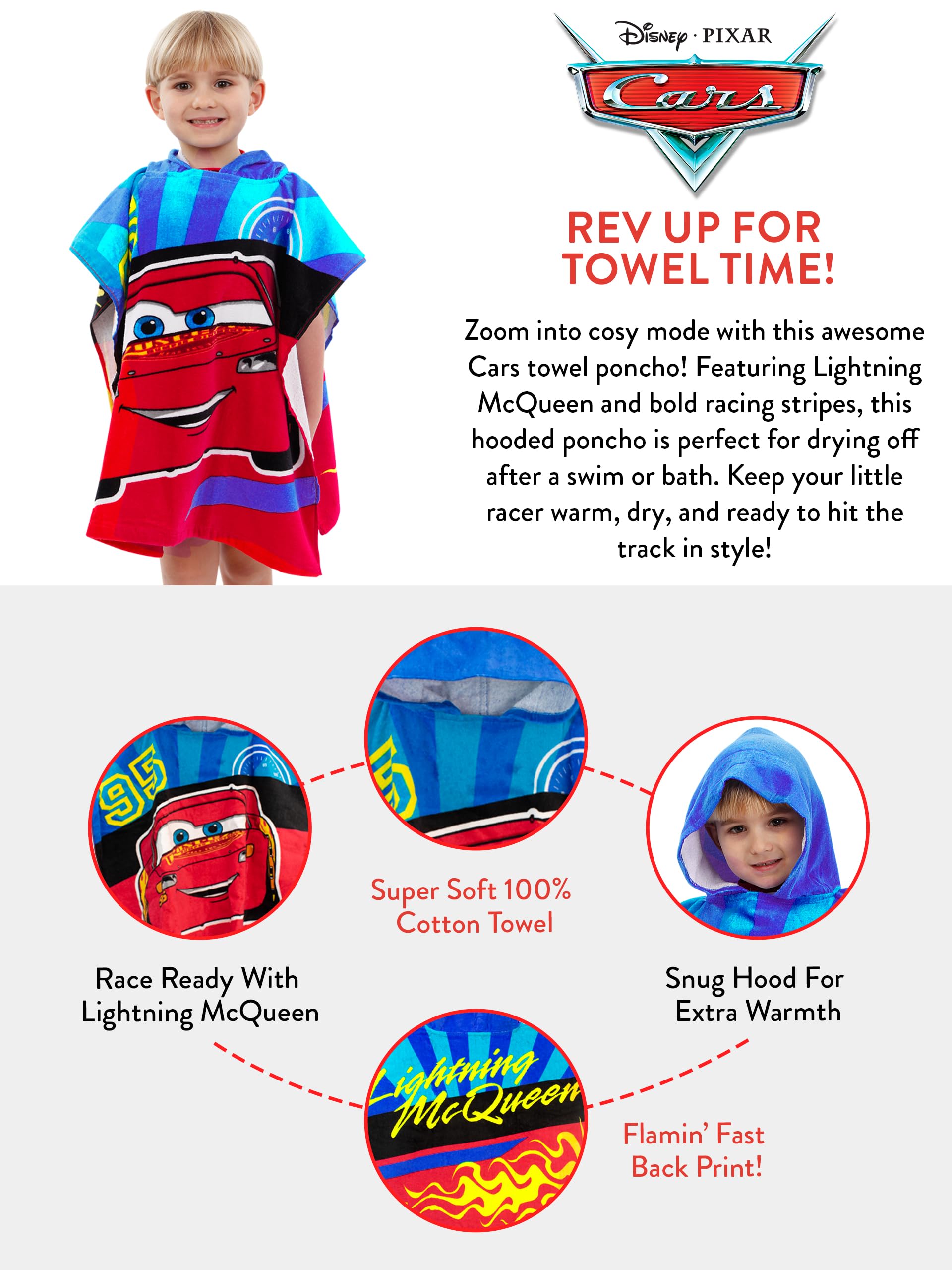 Disney Asciugamano Poncho Ragazzi Rojo Taglia unica