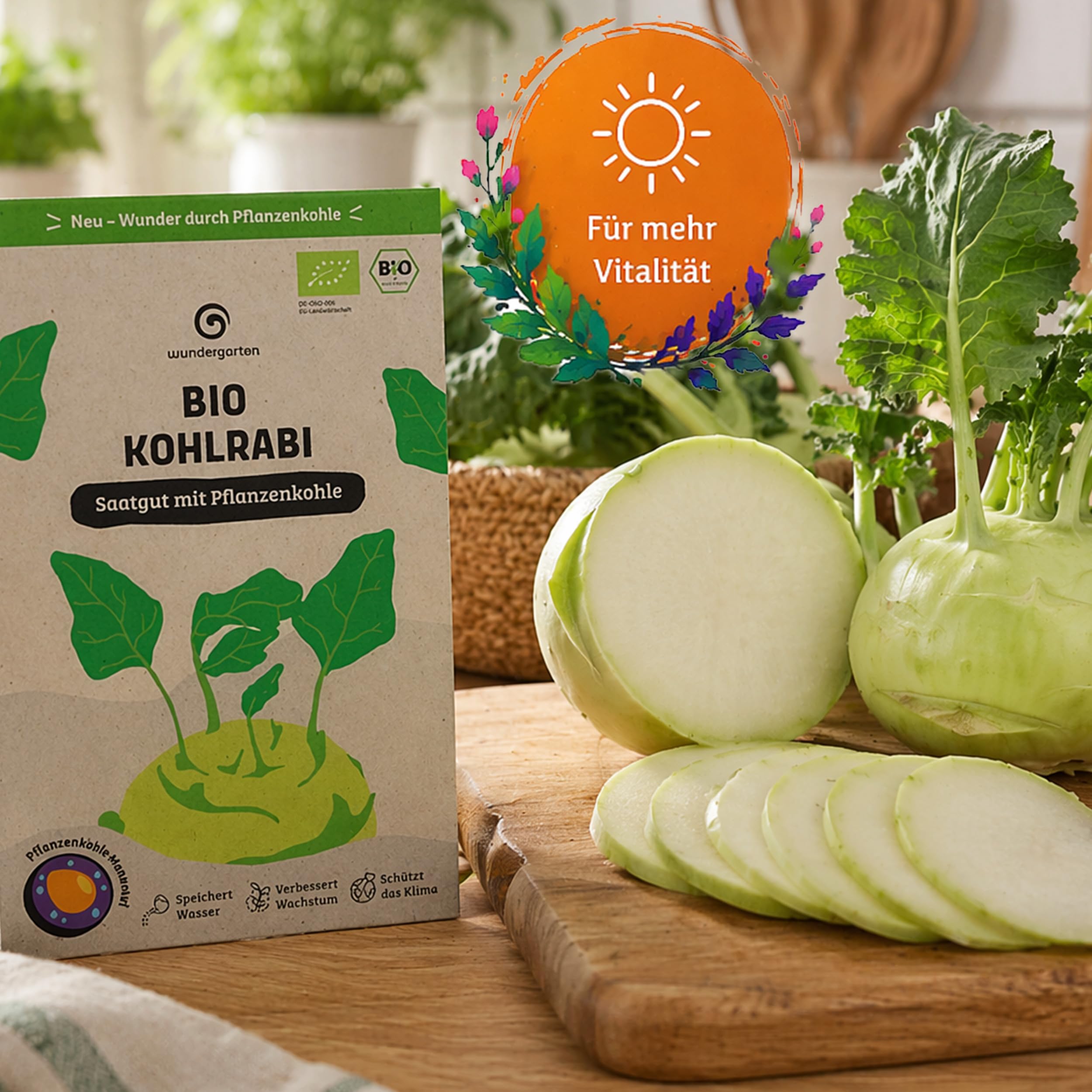 20x Bio Kohlrabi Saatgut Delikatess Weiß – Wundergarten – Mit Pflanzenkohle-Mantel – Hohe Keimrate & zarte Knollen – Gemüsesamen für Garten, Hochbeet & Balkon