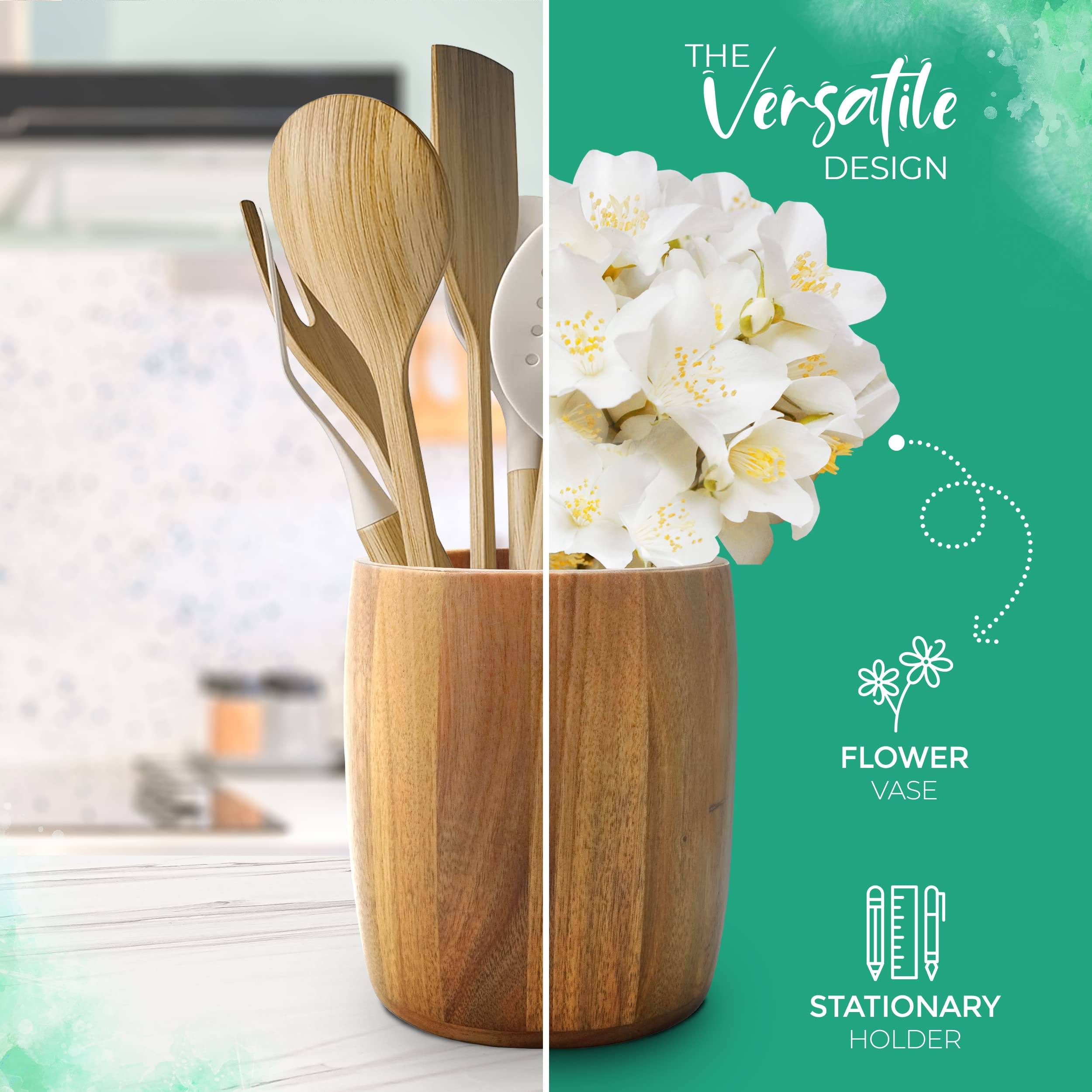 Bamboo Utensil Crock Holder - Organize Your Kitchen -7