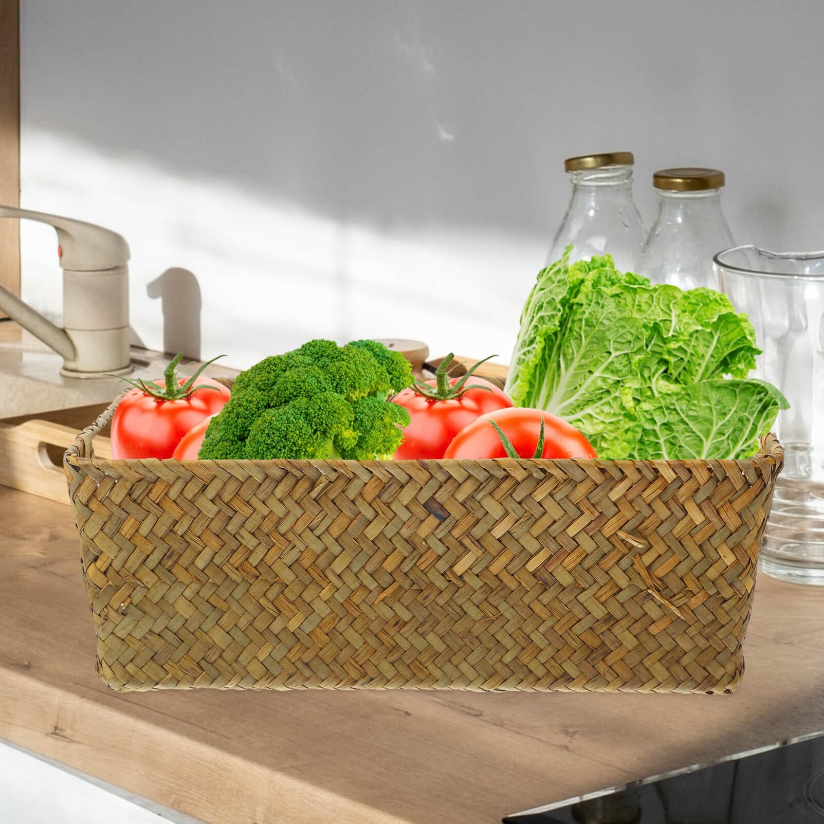 Cesta de almacenamiento de ratán, cesta decorativa, cesta de , cesta de algas marinas, cesta de almacenamiento, cesta para la ropa sucia, organizador para baño, cocina, salón