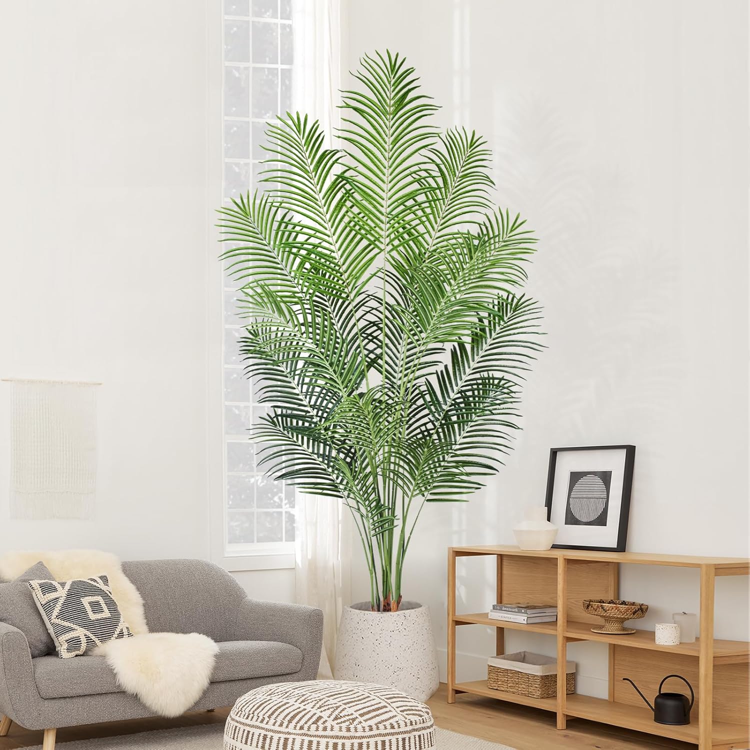 Artificial Palm Tree 7ft Tall Fake Palm Tree Indoor Decor with 18 Leaves and Real Bark Design Faux Tropical Areca Palm Silk Floor Plant in Pot for Home Office Living Room Bedroom Decor 1pcs 1 7ft