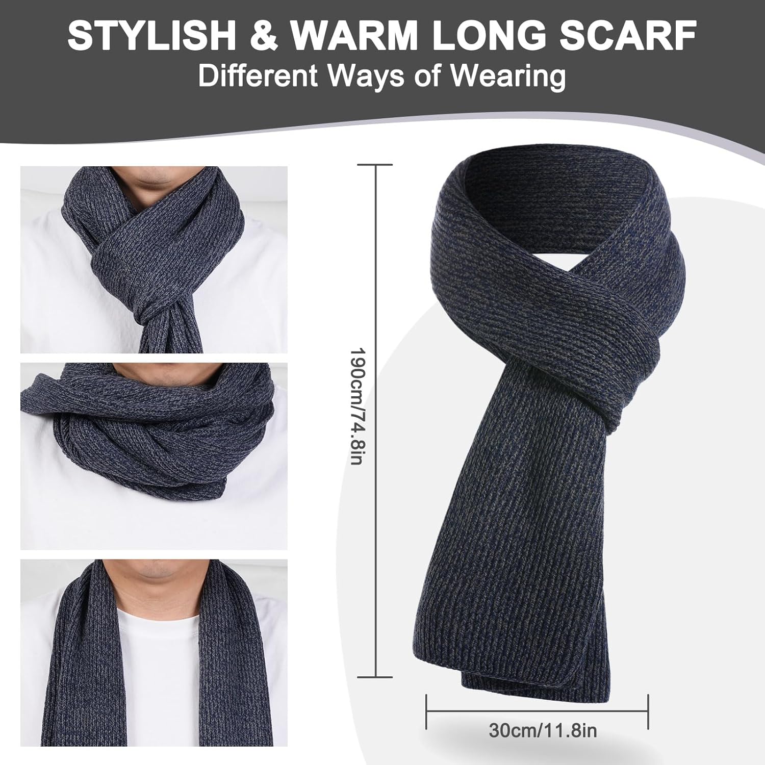 Men's Scarf Hats Gloves Sets Winter Gifts, 3 PCS Fleece Lined Beanie Warm Long Scarves for Cold Weather Christmas - Image 4