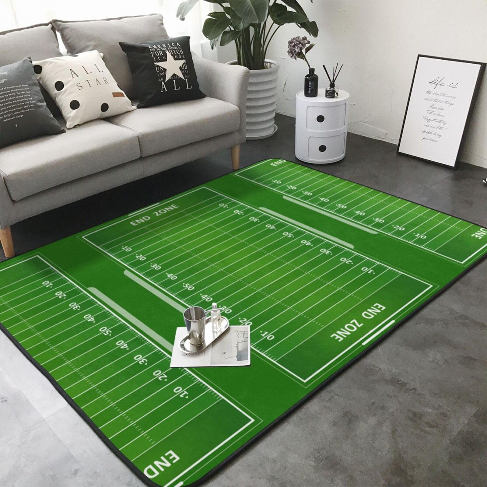 Zona de fútbol, Alfombra Grande Antideslizante para Sala de Estar o Dormitorio, 208 x 148 cm.