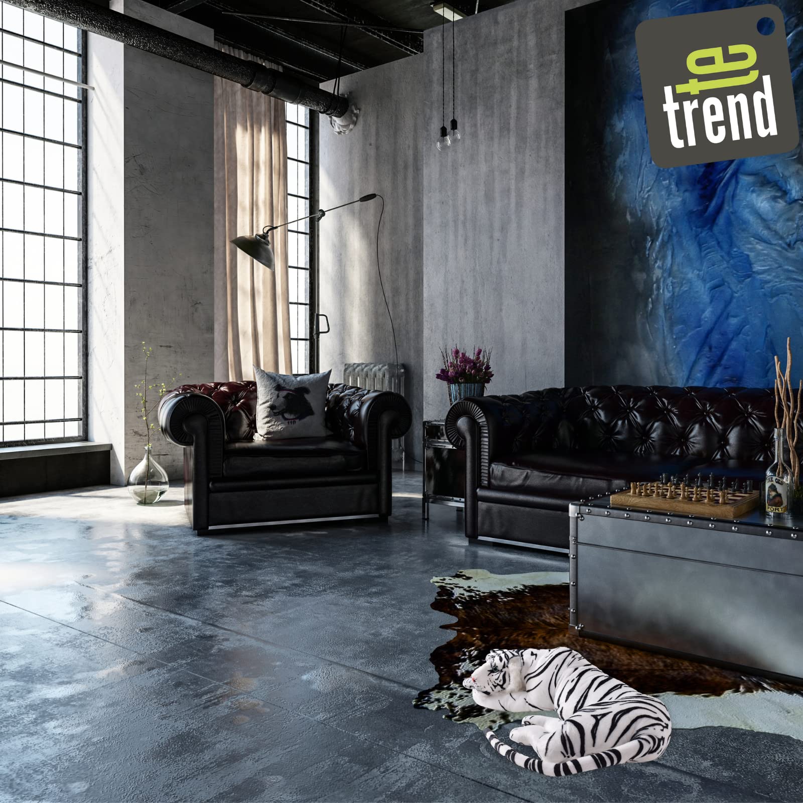 TE-Trend Weißer Tiger Kuscheltier XXL Plüschtier Stofftier liegend Katze Großkatze Raubkatze Deko Figur Geschenk Spielzeug 70cm Mehrfarbig