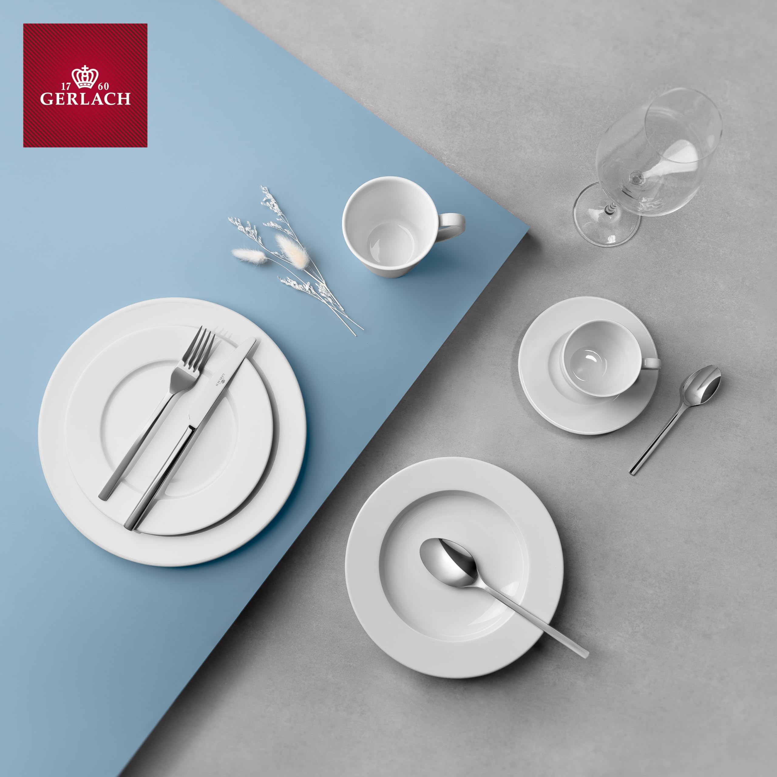 Gerlach 1760 Geschirrset - 18 Stück - Tafelservice 6 Personen - Teller Set - Porzellan Modern, Weiß