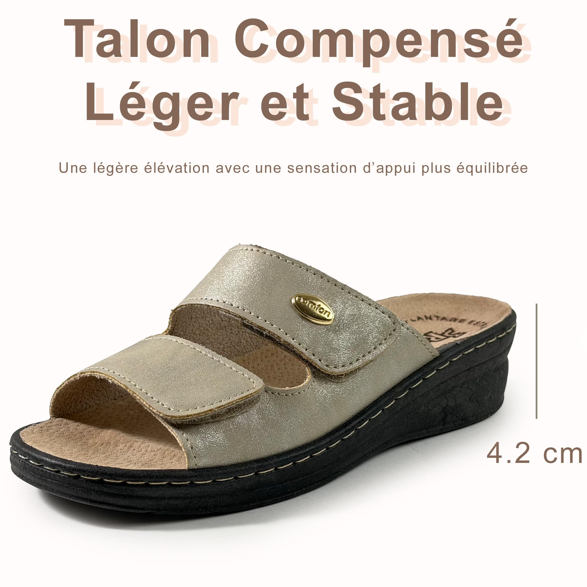 JOMIX Mules Femme Orthopédiques à Scratch Pantoufles d'Été Anatomiques Semelle Amovible en Cuir Véritable Sandales églables Compensées Confortables pour Pieds Sensibles et Senior Bleu 35