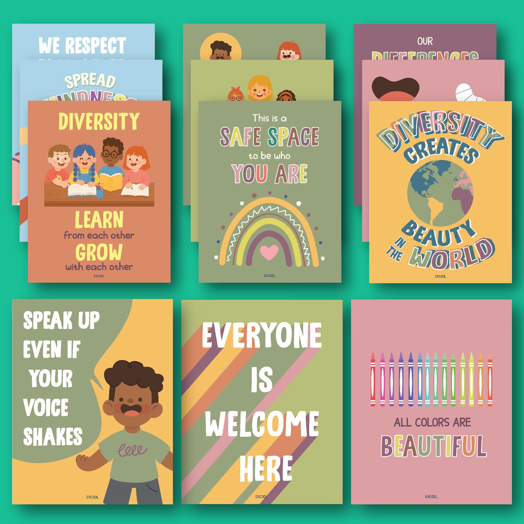 EXCOOL CLUB Diversity Posters For Classroom - Everyone Is Welcome Here Multicultural Decorations, Kindness Quotes Motivational Poster For Elementary Middle School, Inclusion Teacher Must Haves