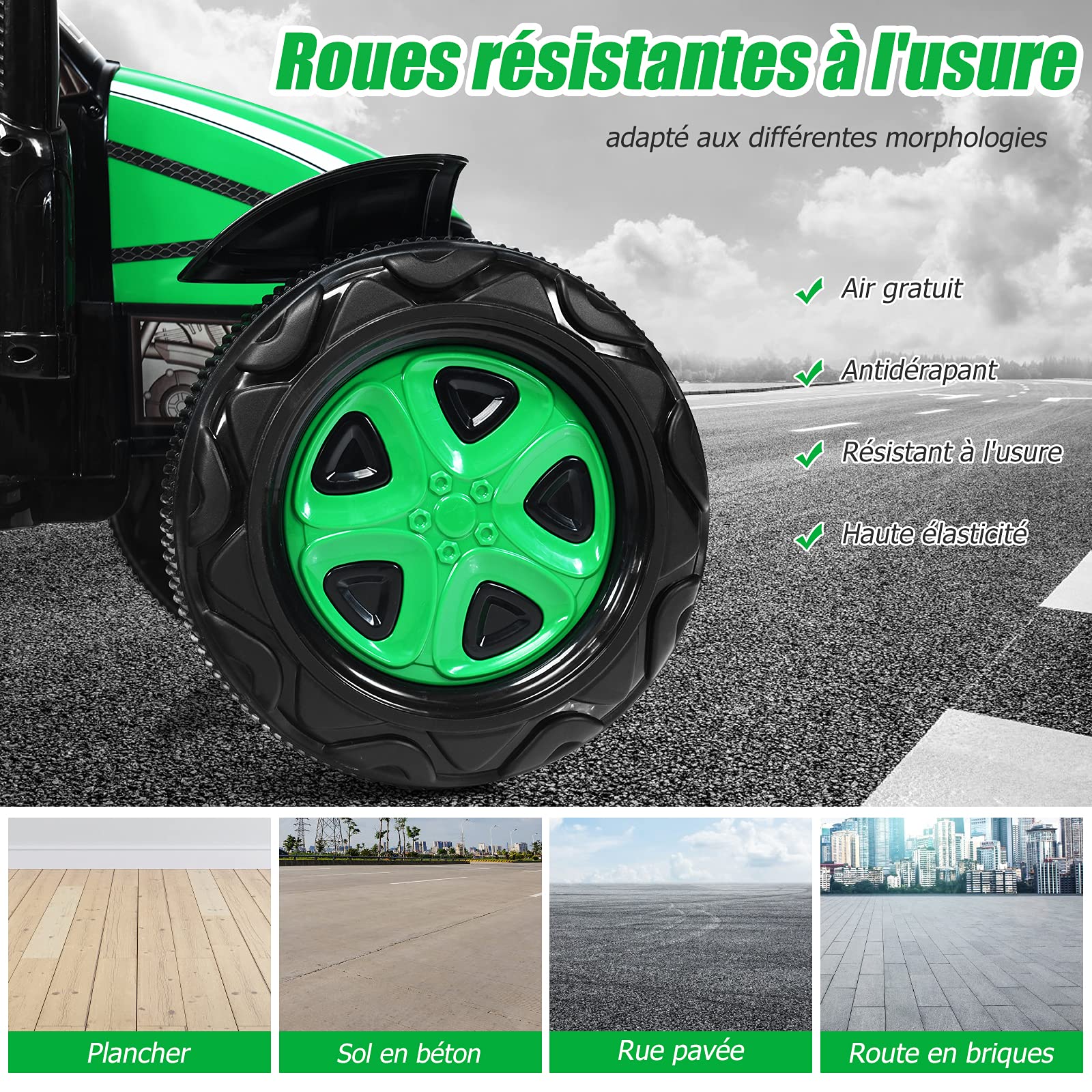 GOPLUS 12V Tracteur Électrique avec Remorque, Voiture Électrique Enfants 1 Place avec Télécommande 2,4G,Véhicule Convient aux Enfants de 3 à 8 Ans avec Lumières, Musique (Vert)