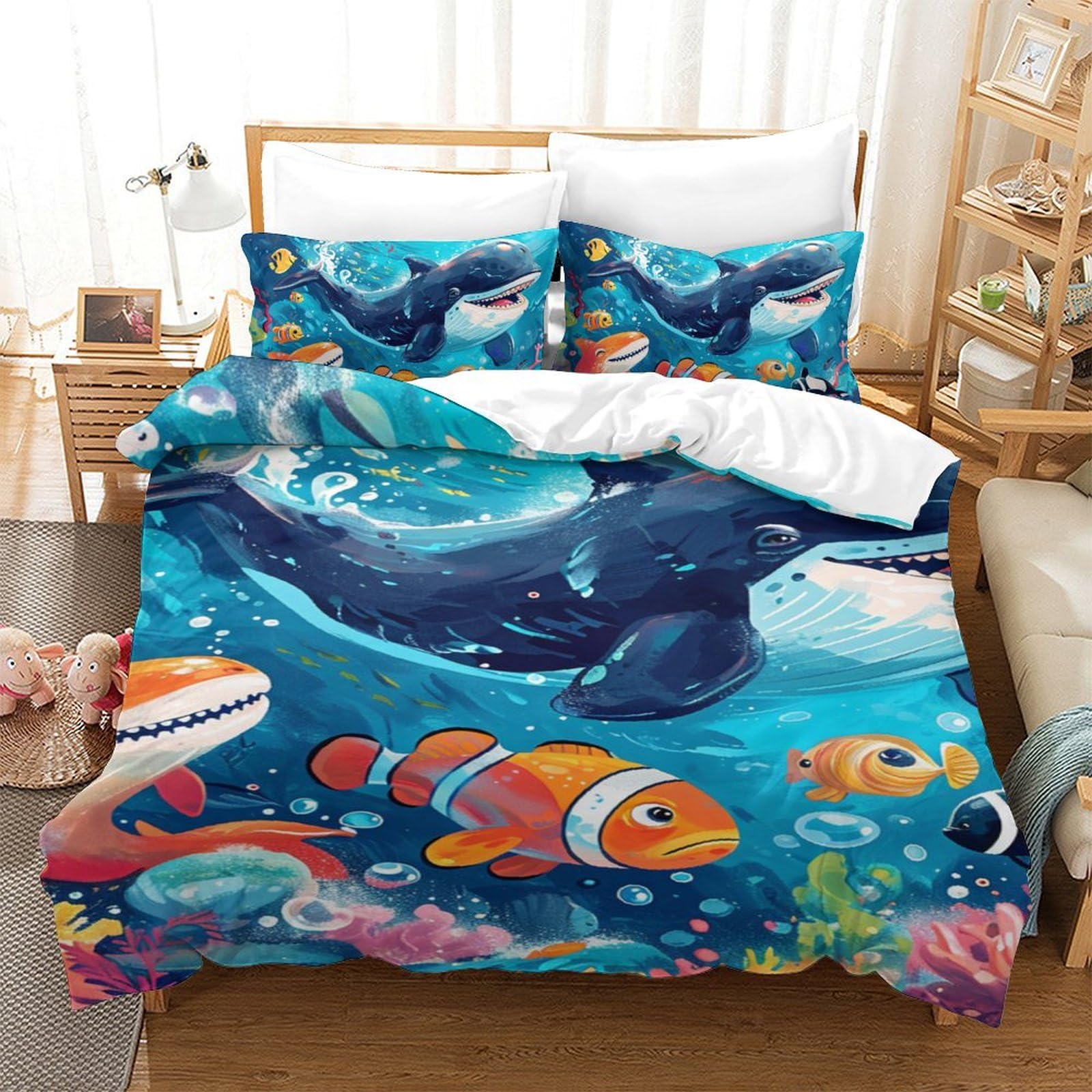 Housse de couette baleine 140x200 sans repassage pour lit simple enfant