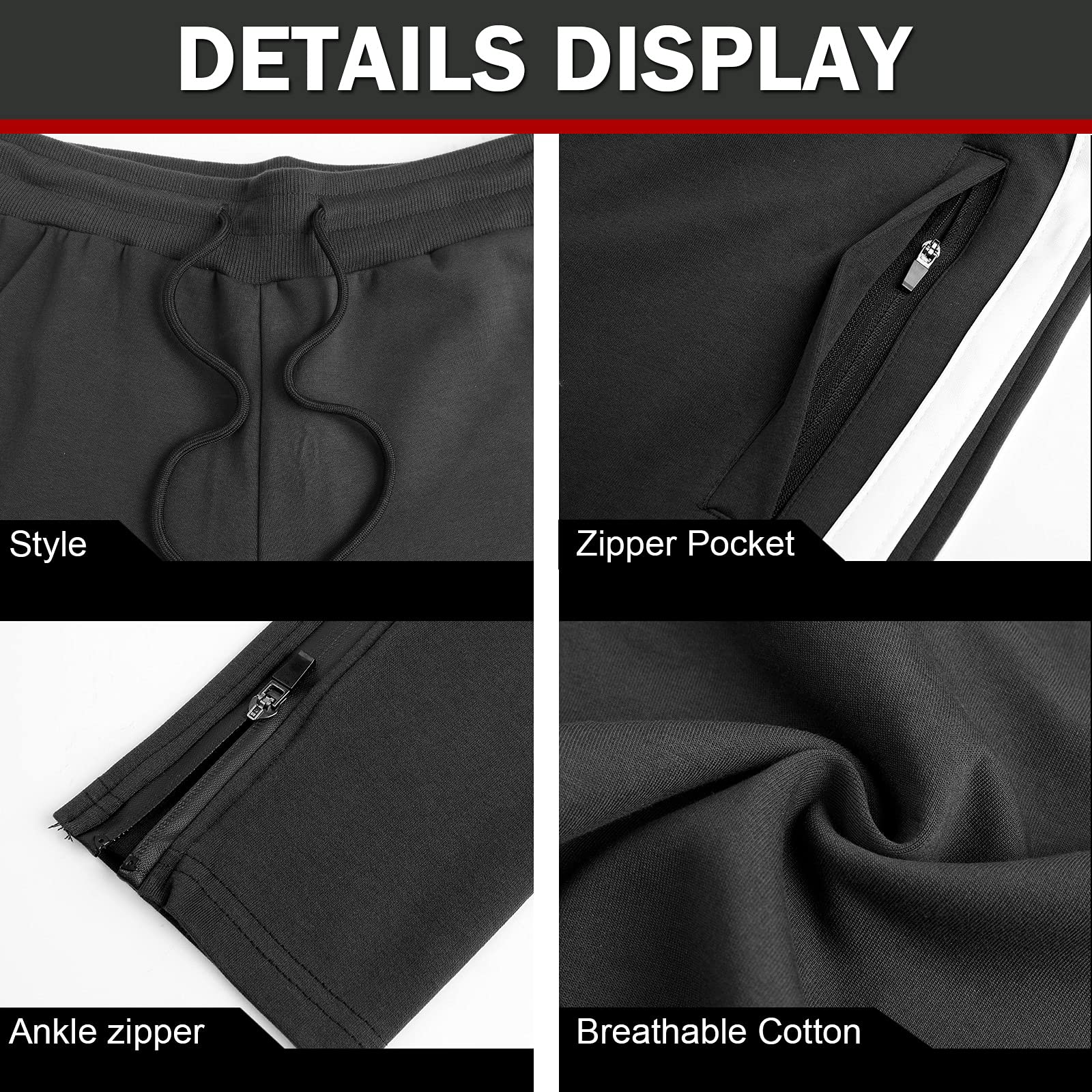 Suwangi Pantaloni Tuta Uomo Palestra Running della Allenamento Slim Fit Design a Righe con Tasche Zip