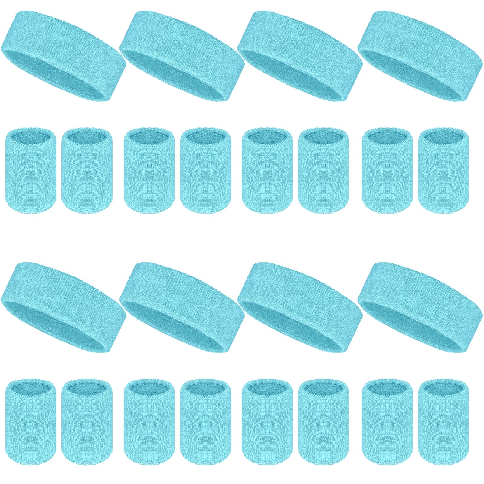 24 Pcs Neon Sweatbands Set Include 8 Pcs Sports Headband and 16 Pcs Cotton Wristbands 80s Neon Sweat Bands Bulk for Gym, Tennis, Basketball, Running, Exercise
