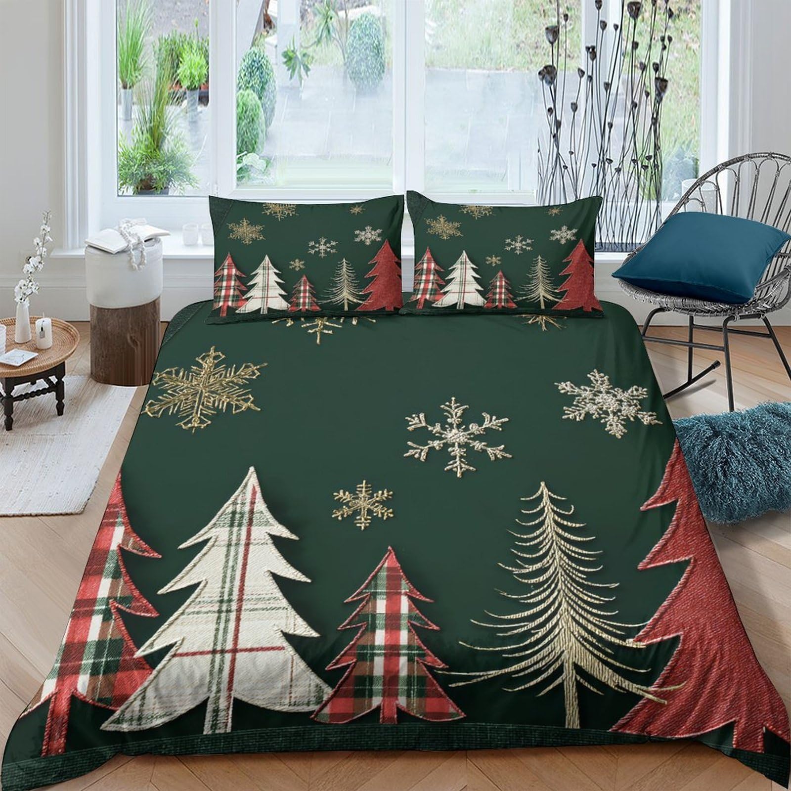 Ctjqhvkz Style-8 3D Printed Christmas Tree Fitted Sheet Microfiber Forest Snowflake Bed Cover For Bedroom Guest Room Easy Care, Non Slip, Washable Single（135X200cm）