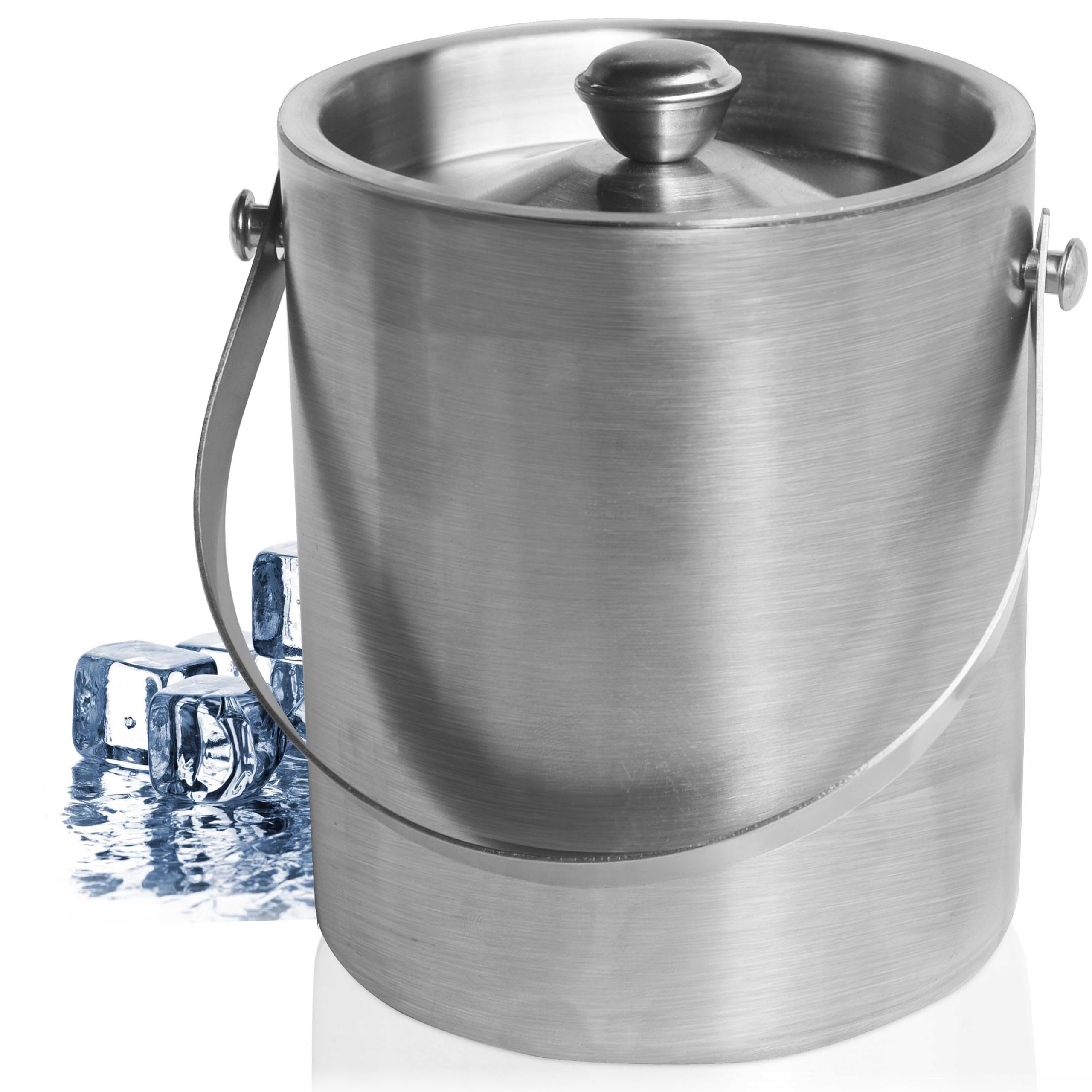 Pure Source India Stainless Steel Insulated Double Walled Plain Ice Bucket with Lid & Handle for Home Bar Accessories, Mini Bar (1200 ML)