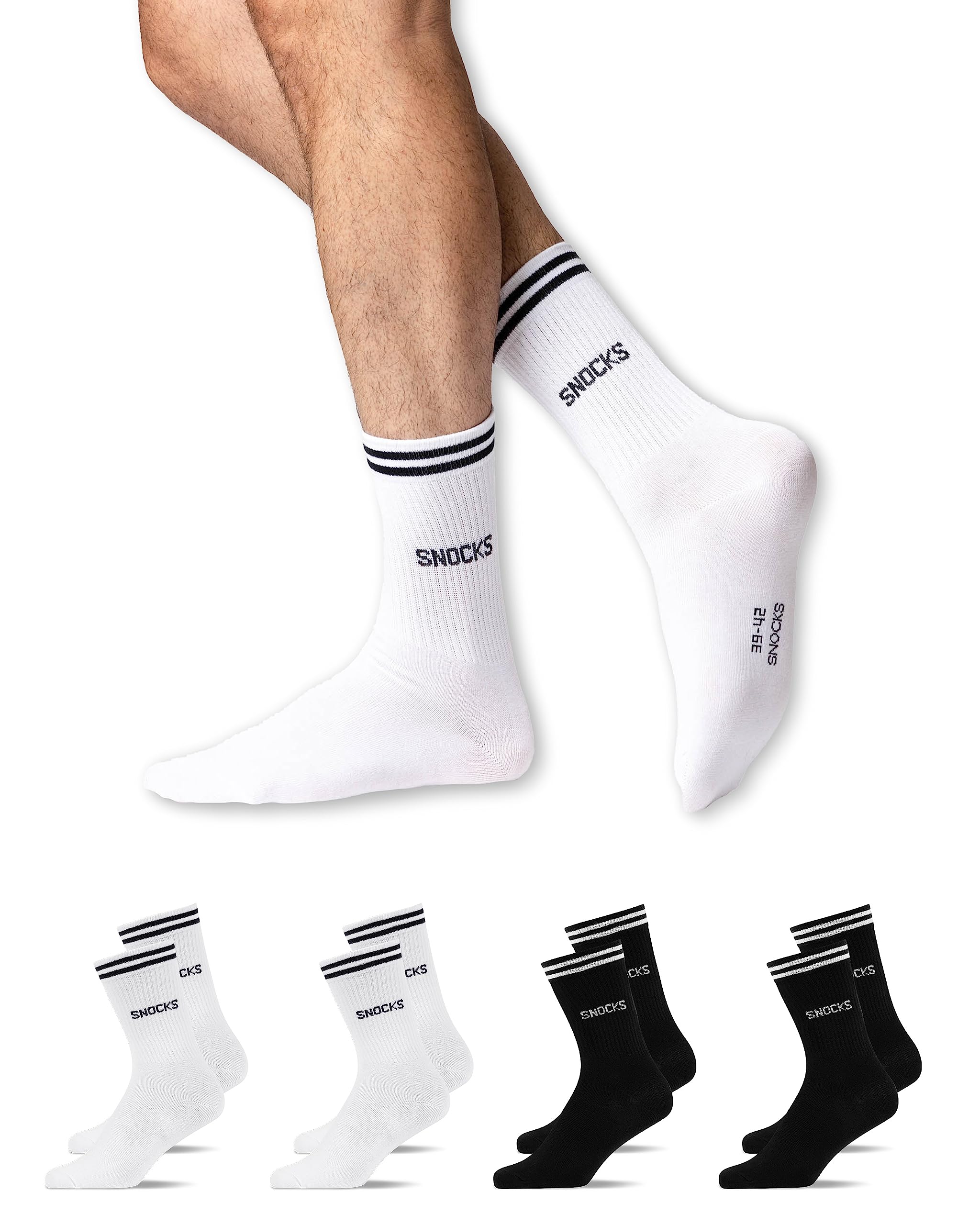 Snocks Retro Socken aus Bio Baumwolle 4 Paar - Lifestyle Socken im Streifen Design - Lange Tennissocken für Damen & Herren - Hohe Sportsocken - Gr. 35-50