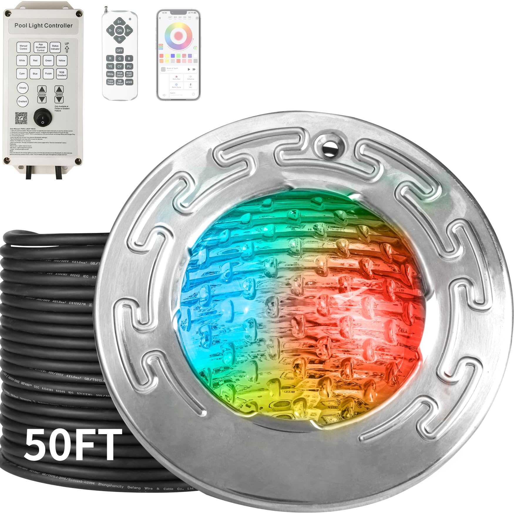 Photo 1 of SOLAR SPORTS 6 Inch Led Pool Lights for Inground Pool, Swimming Pool Spa Light, Suitable for Most 6 Inch Wet Niche, Ac120v to 12V, Ip68 Waterproof, 50ft, 3 Way Control RGB