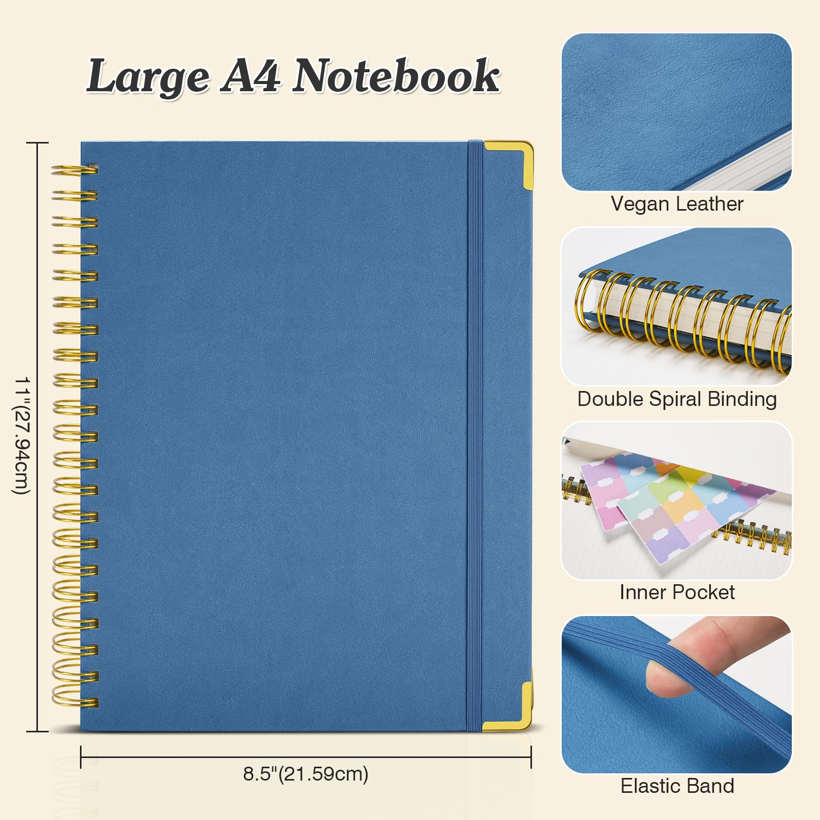 Carnet de croquis vierge à spirale : carnet de croquis de 21,6 x 27,9 cm, carnet de croquis à couverture rigide, 300 pages en cuir non ligné pour homme et femme, journal en papier épais de 100 g/m²