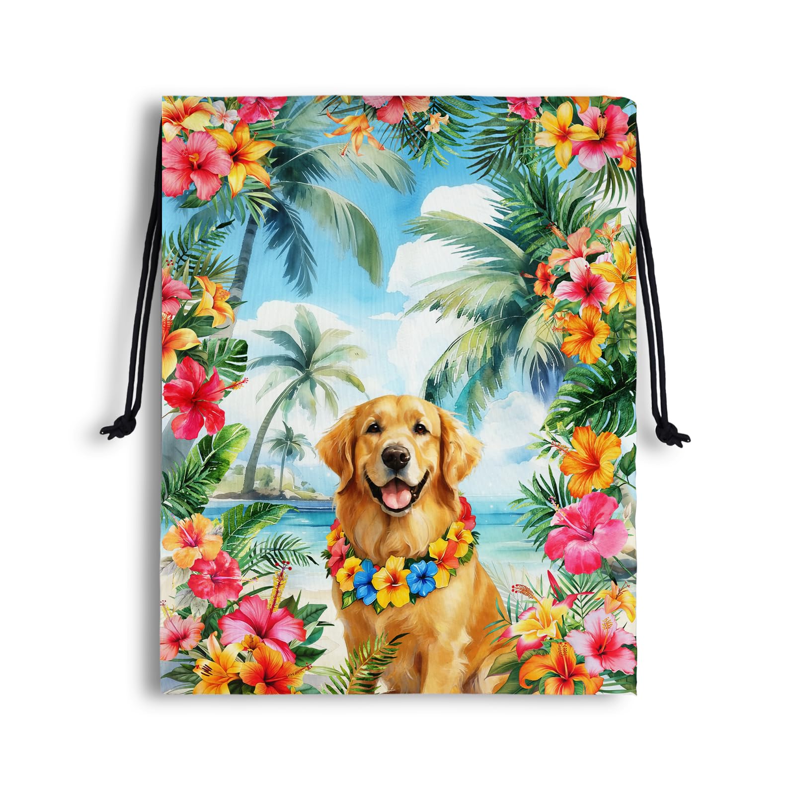 Golden Retriever Drawstring Bag Palm Leaf Shoe Bags for Storage Wet Cloth