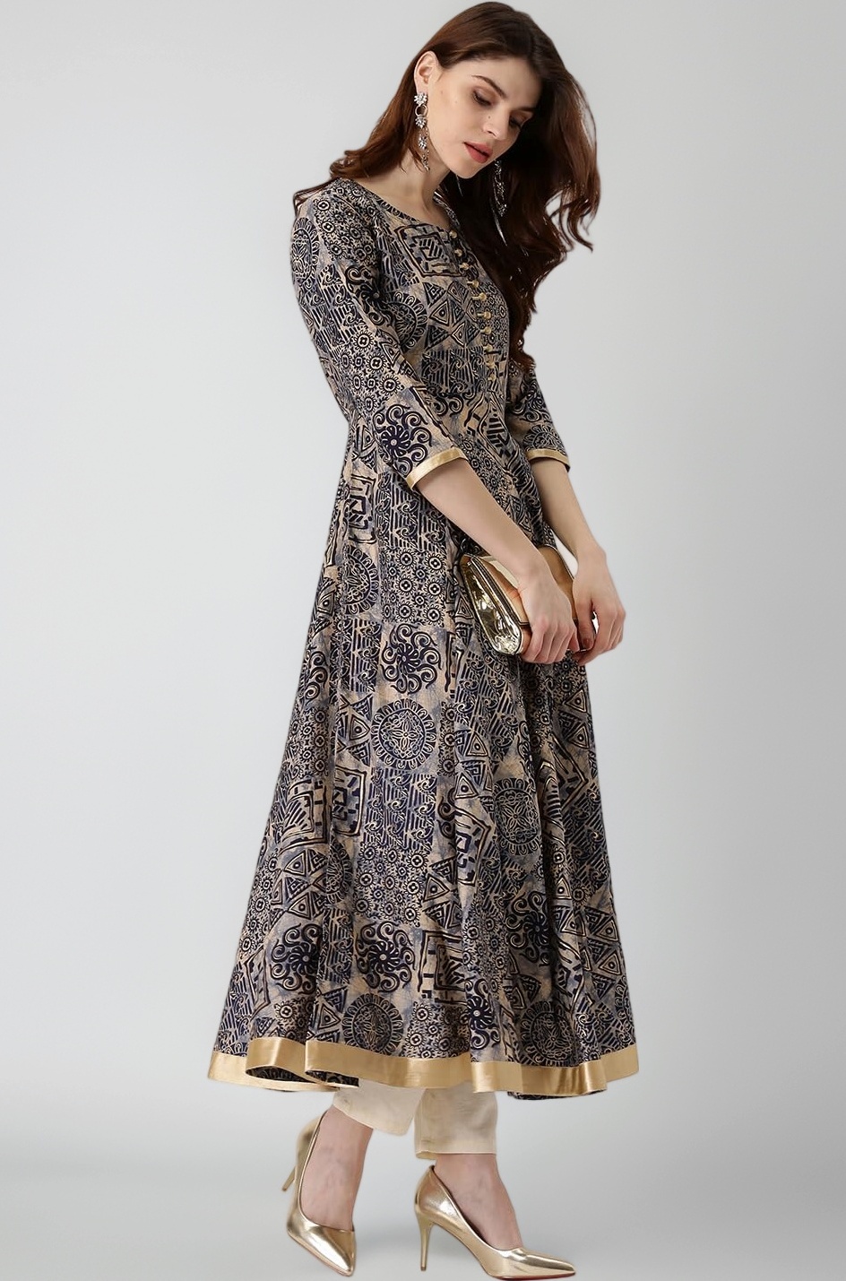 Libas Womens Printed Polyester Anarkali Kurta for Women