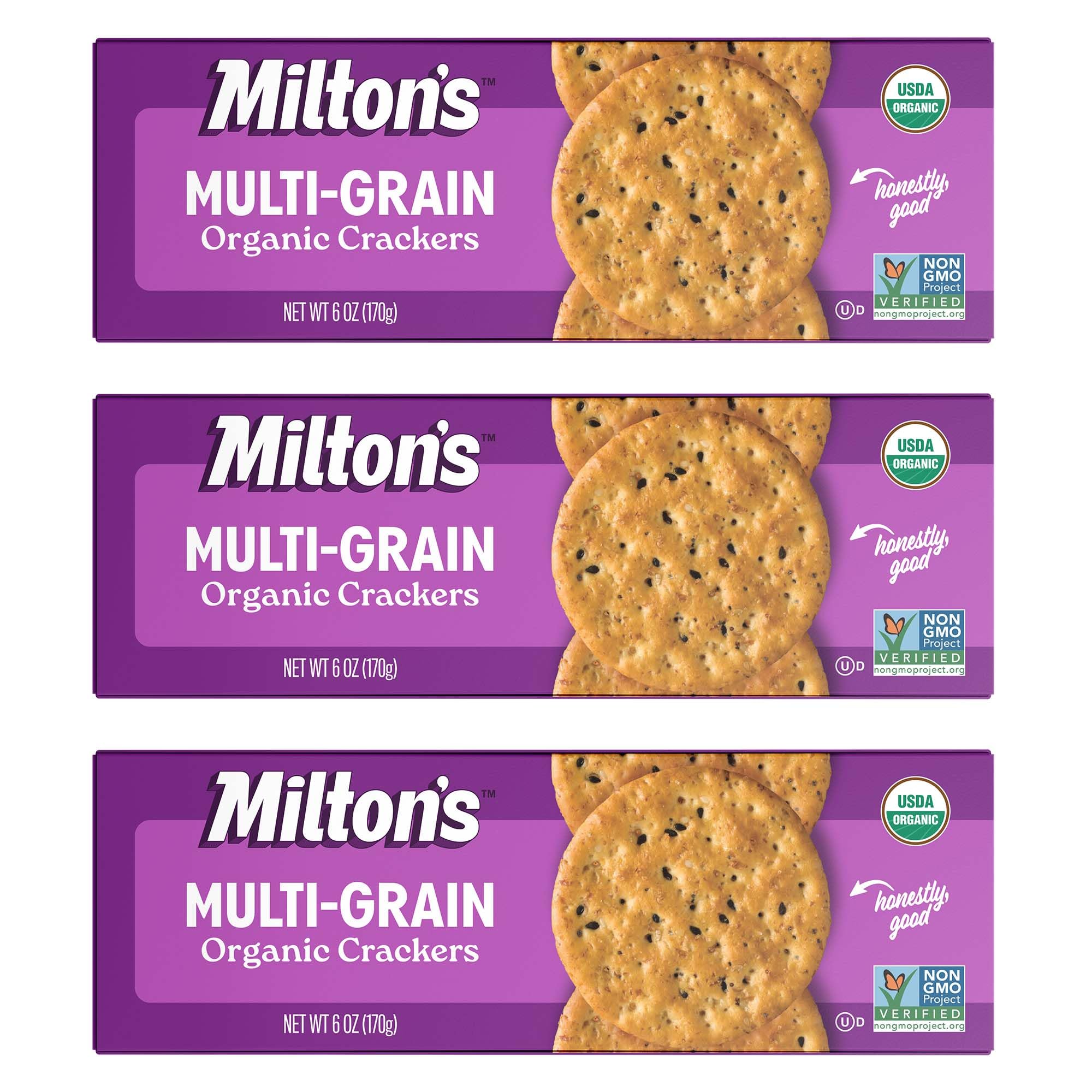 Milton's Organic Crackers, Multi-Grain - Certified Organic, Non-GMO Project Verified, Kosher, Made With 4 Whole Grains & 3 Seeds, Great for Charcuterie Boards - 6 Oz, Pack of 3