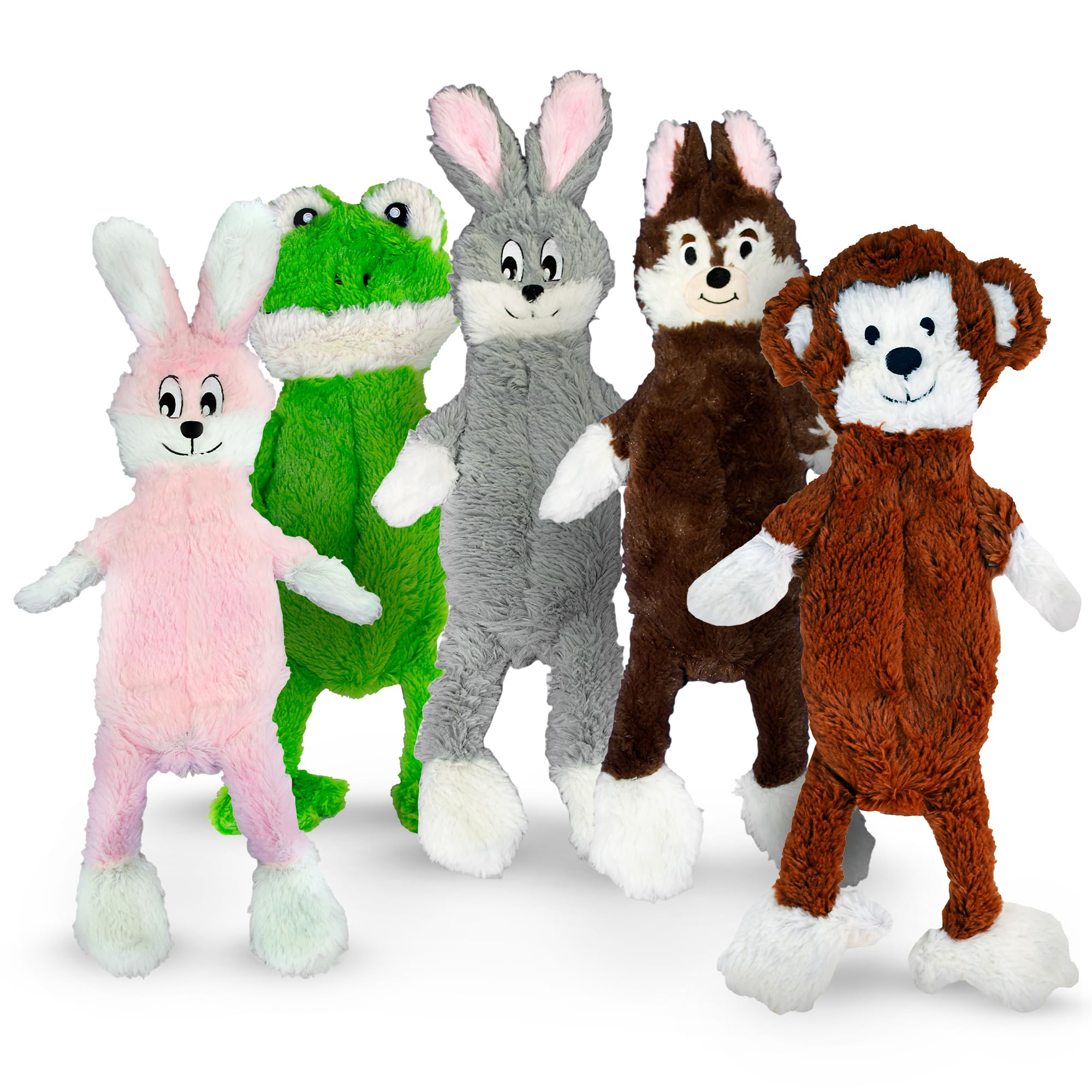 FGA MARKETPLACE Bundle of 5 Flat NO Stuffing NO Squeak Plush Dog Toys, Funny Style Will Entertain Your Pet for Hours, Recommended for Small and Medium Dog 21 INCH Long
