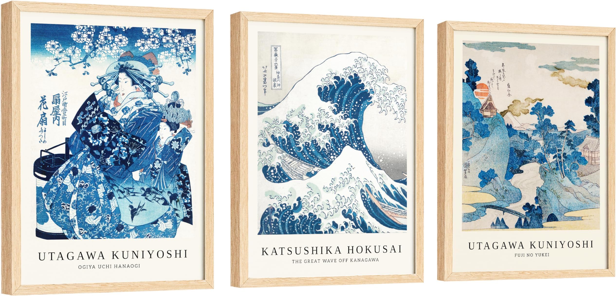 EXCOOL CLUB Blue Japanese Poster - 12x16 Inch Japanese Wall Art, The Great Wave Off Kanagawa Print Asian Decor, Japan Famous Artist Pictures Traditional Japanese Decor for Home Bedroom (Unframed)