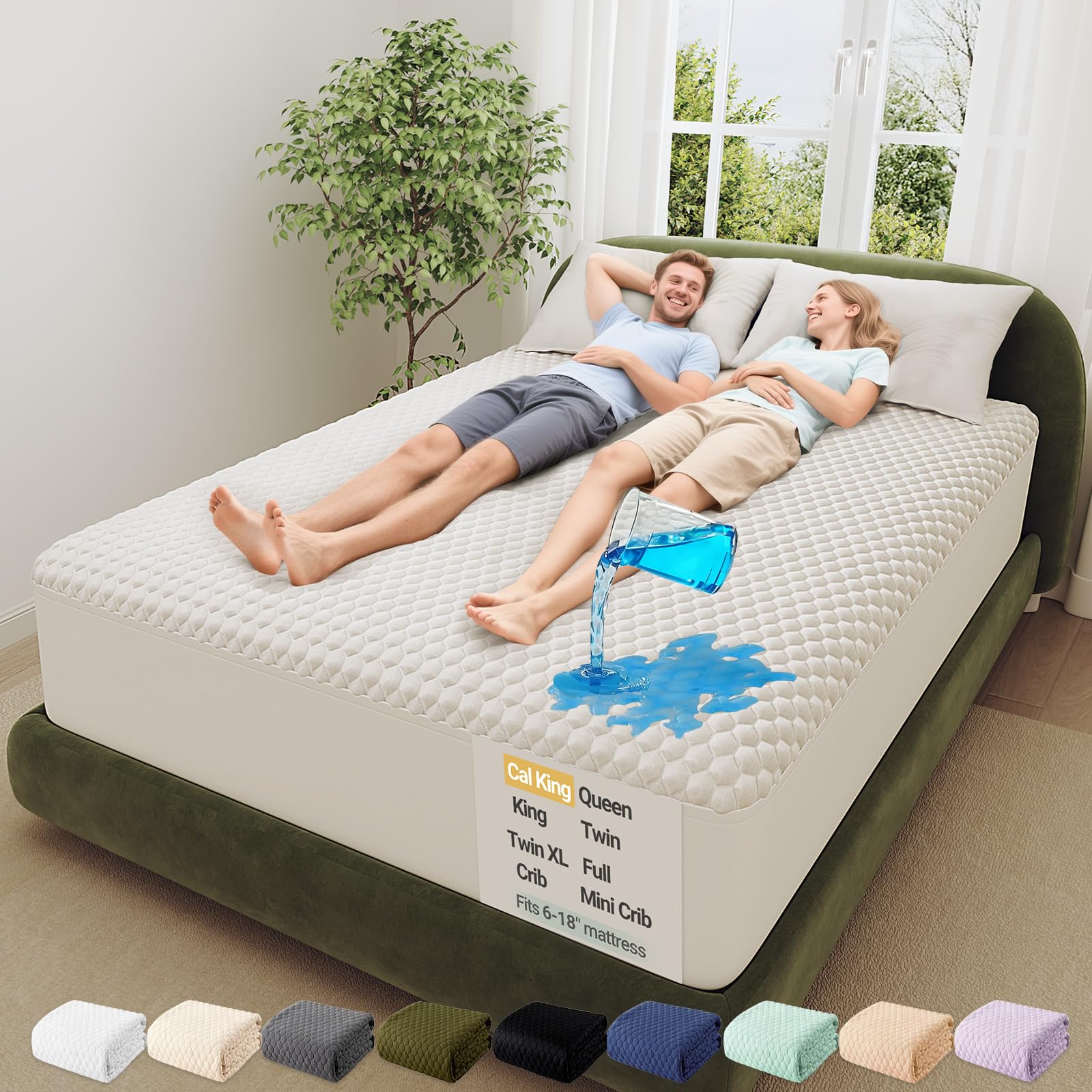 OhGeni 100% Waterproof Mattress Protector,California King Mattress Soft Pad,Pet Hair & Bedwetting Resistant,Cooling Fitted Sheets,Washable Bed Cover,Non-Slip Deep Pocket,Noiseless for Taller Person