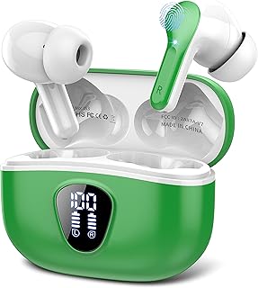 Wireless Earbuds, Bluetooth 5.3 Headphones with 4 ENC Noise Cancelling Mic, Bluetooth Earbuds 40H Playtime , Wireless Headphones in ear Earphones Deep Bass Stereo, LED Display, IP7 Waterproof, Green