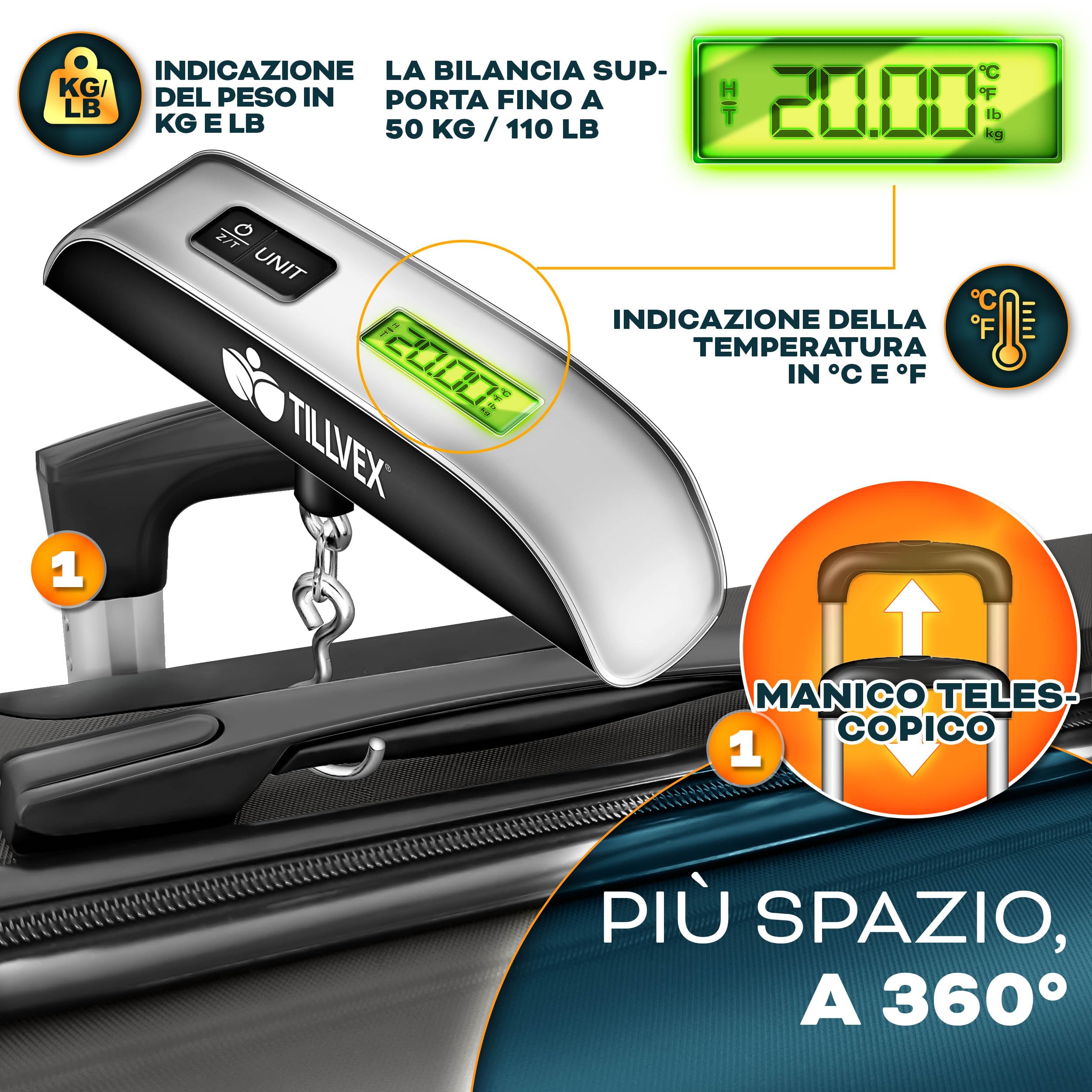 tillvex® Set 4 valigie rigide S-M-L-XL + bilancia, 4 cinghie e 4 etichette bagagli | Valigia da viaggio leggera con 4 ruote piroettanti | Guscio rigido in ABS con lucchetto TSA (Grigio/Antracite)